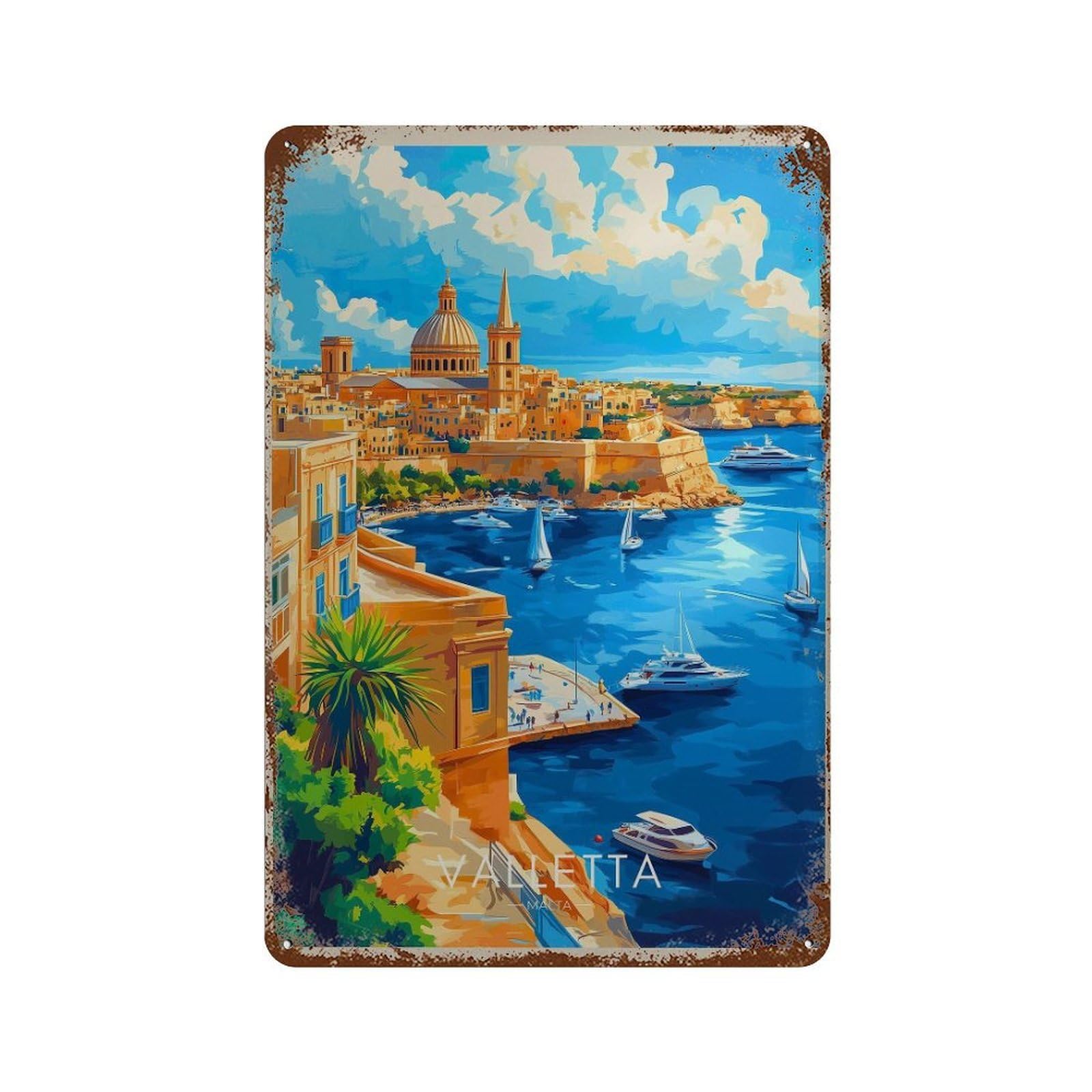 xiaoxiaoshen Valletta Malta Mediterranean Travel (2) Wall Decor Art Metal Tin Poster Modern Home Decor Art Home Bar Shop Decorations Vintage Sign 30x20cm