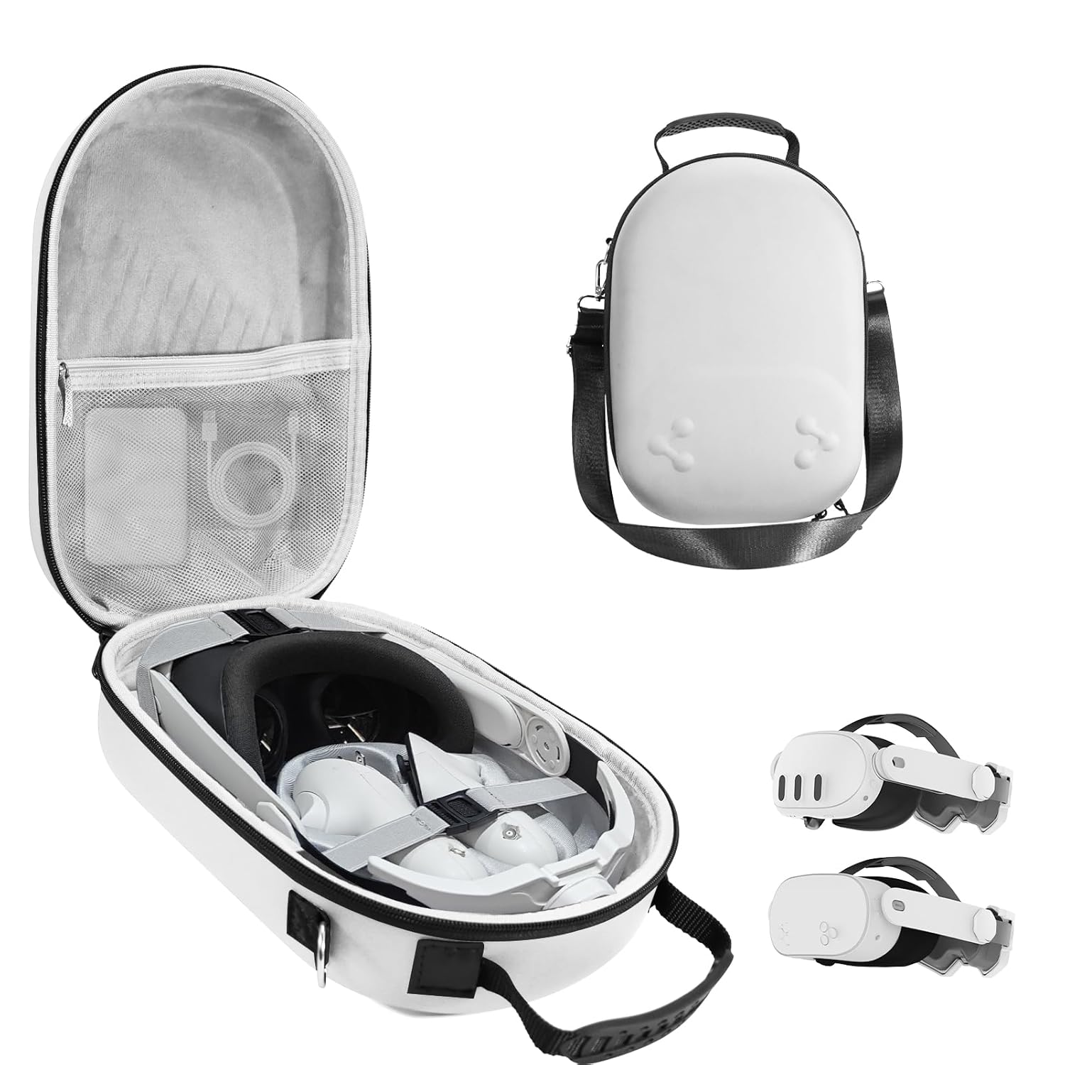 bibuks Hard Carrying Case Compatible with Oculus Meta Quest 3/3S,VR Headset Elite Strap and Touch Controller Accessories Carry Case,Hard Shell Travel Storage Bag (White)