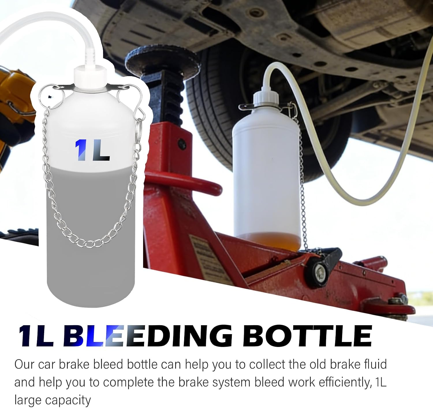 1L Car Brake Bleeder Bottle Kit with Chain & 23.62" Brake Bleeder Hose,Brakes Bleeders Kit for Vehicle System Maintenance,Hangable Car Brakes Fluid Bleeders Kits
