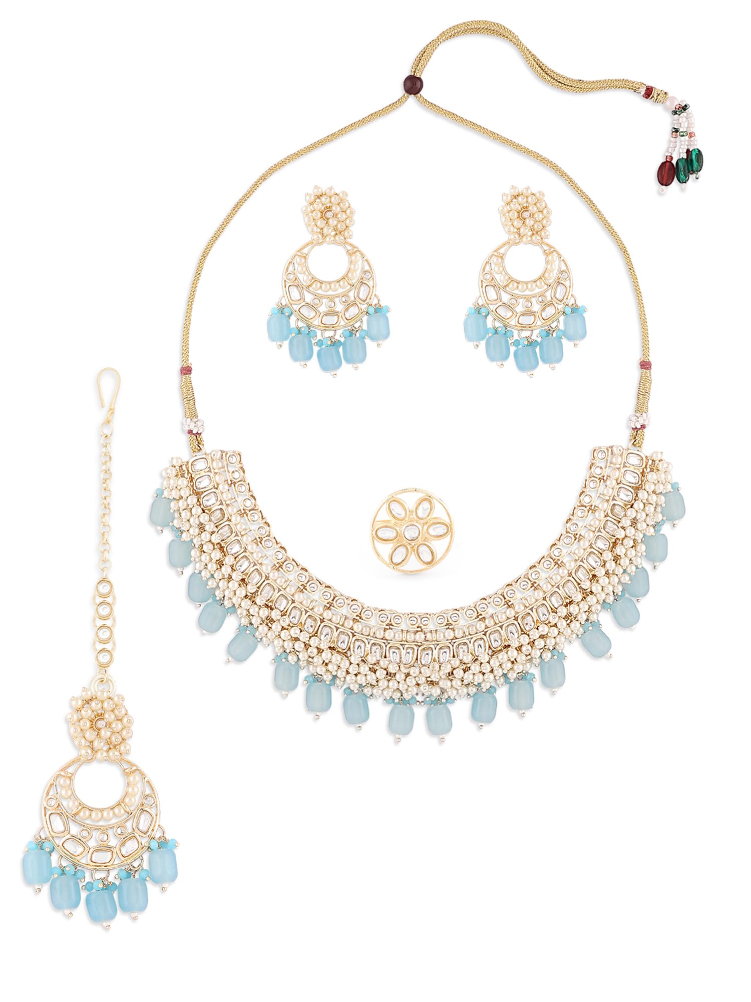 See full amazon price history chart for ZAVERI PEARLS Turquoise Blue Beads Kundan Cluster Necklace Earring Maangtikka & Ring Set For Women-ZPFK16233 ZAVERI PEARLS Turquoise Blue Beads Kundan Cluster Necklace Earring Maangtikka & Ring Set For Women-ZPFK16233 (B0CFR9F4K3) Amazon Price History, Amazon Price Tracker