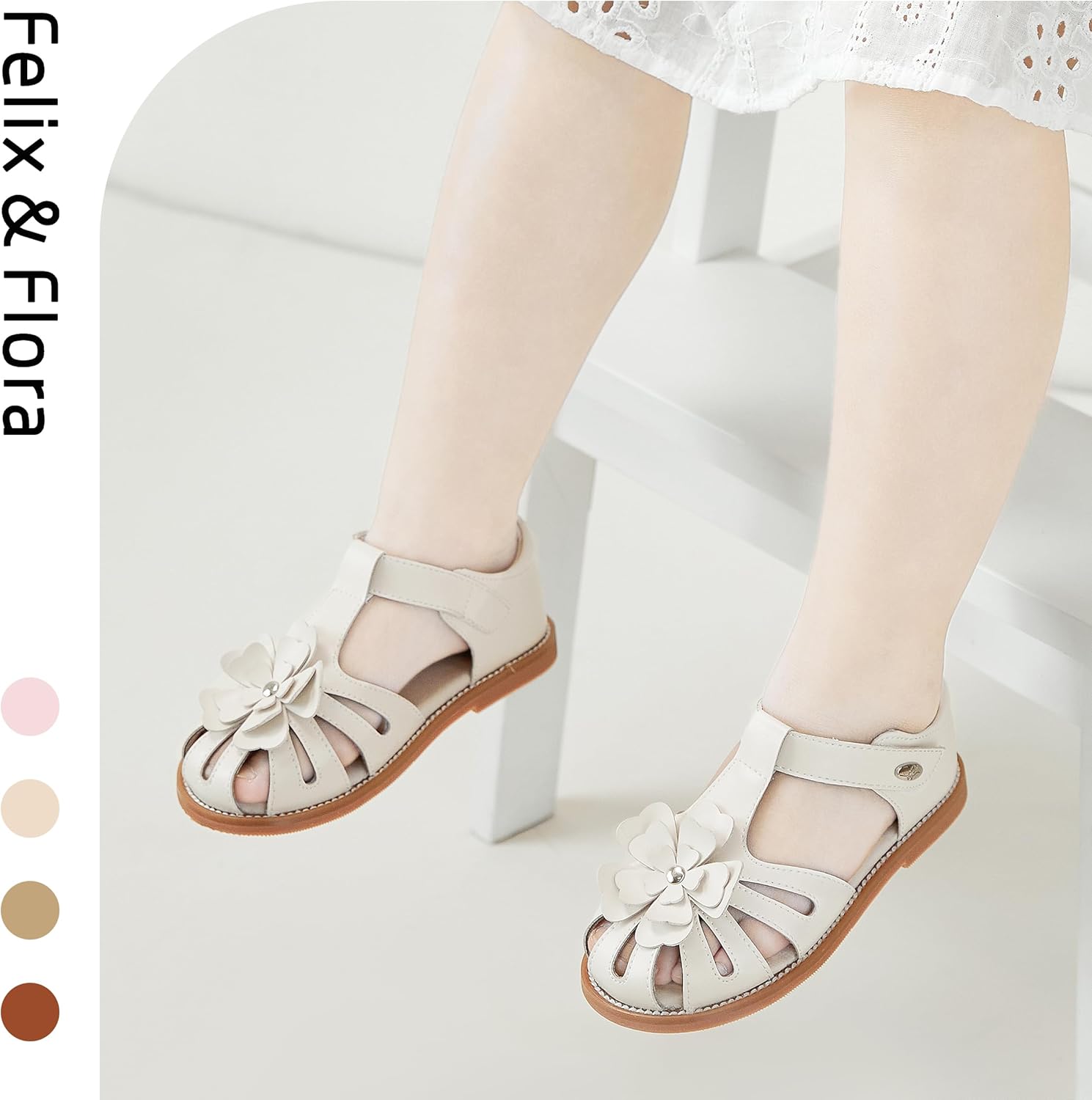 Felix & Flora Toddler Girls Sandals Flower Girl Shoes Soft Rubber Princess Summer Flat Shoes - Image 4