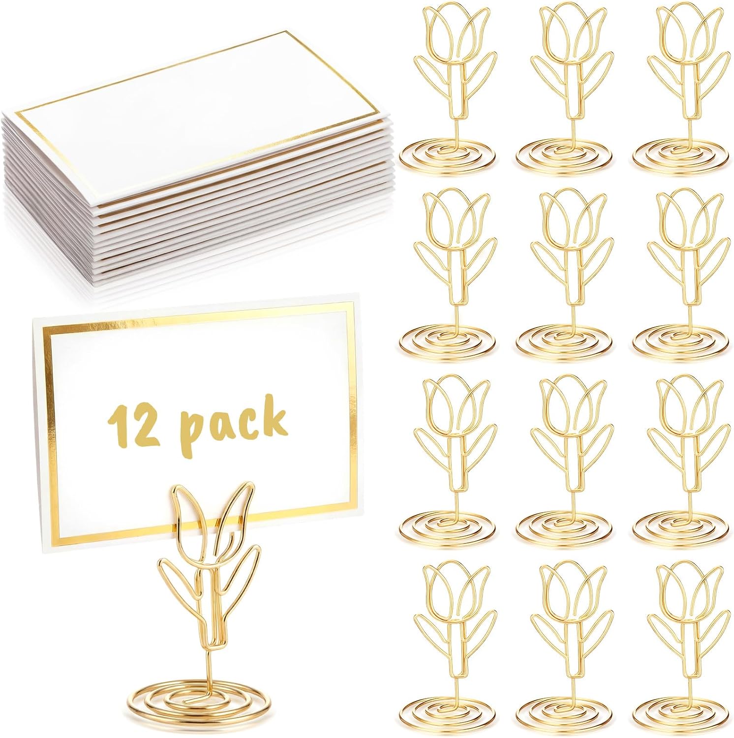 Lounsweer 12 Pack Gold Mini Place Card Holder Clips for Tables,Heart