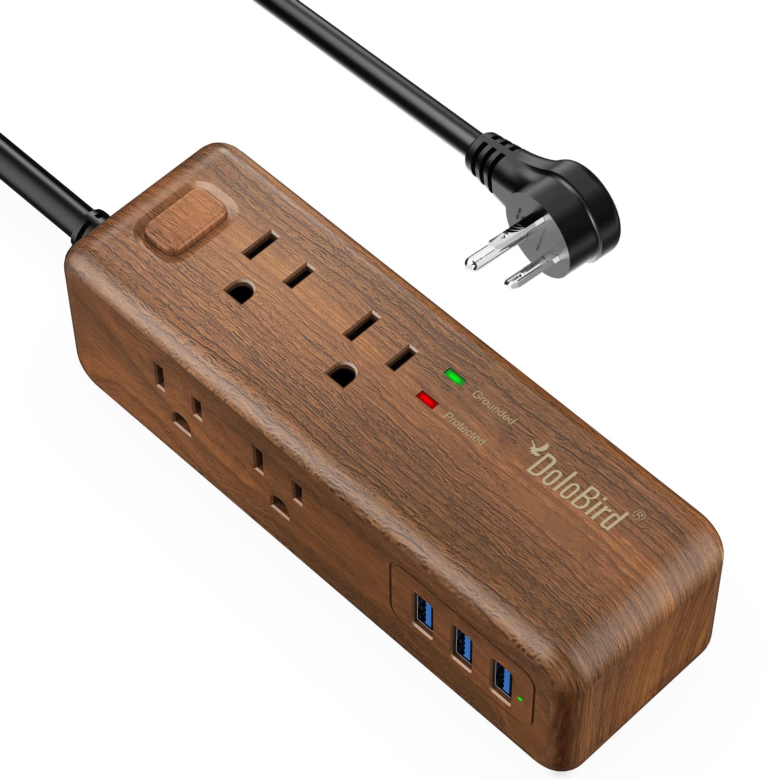 Power Strip Surge Protector 8 Outlet with 3 USB Ports Charging Station Long Extention Cord Right Angle Flat Plugs Circuit Breaker for Home Office Dorm Room