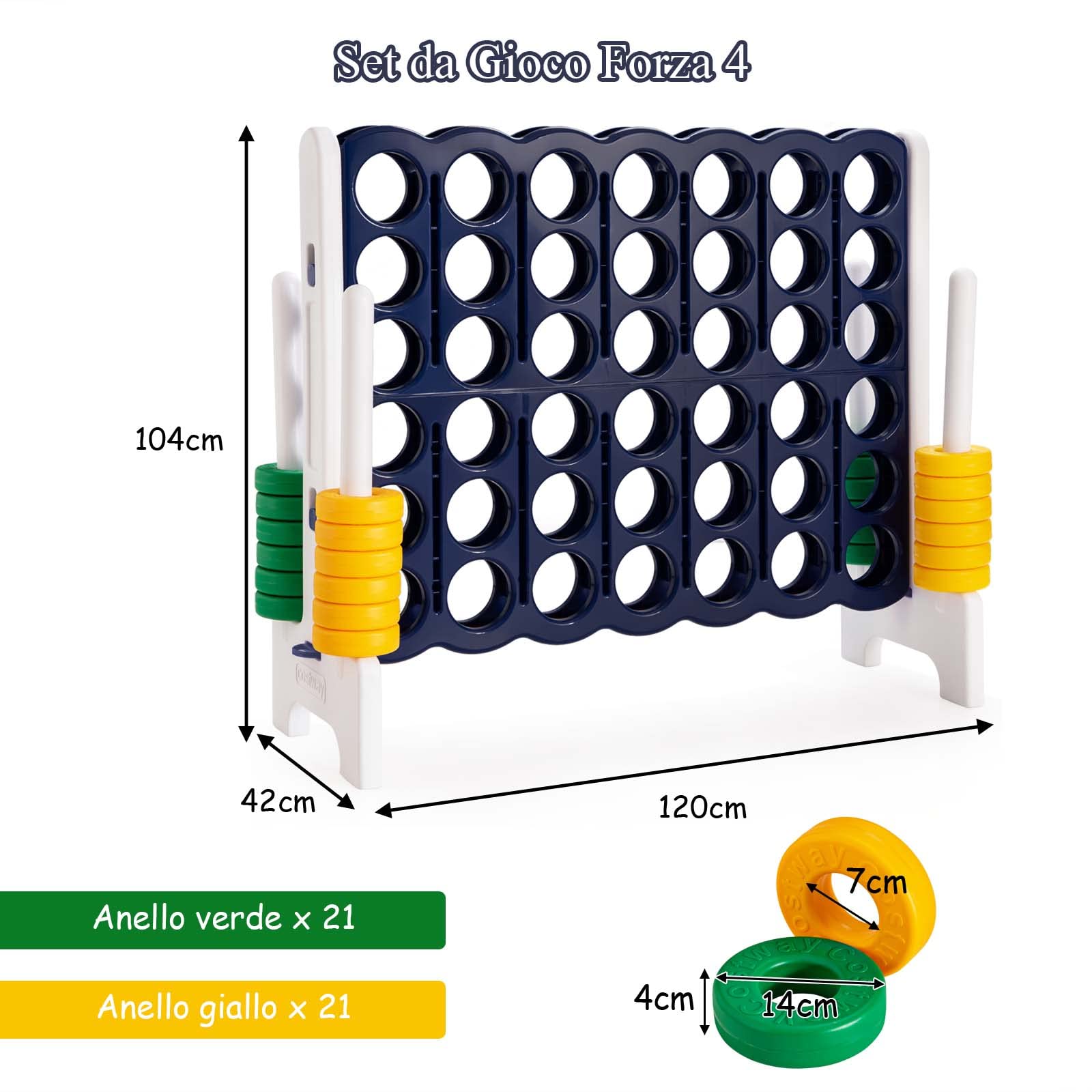 COSTWAY Forza Quattro da Interno ed Esterno da 104 cm, Forza 4 per Bambini ed Adulti con 42 Piedine, Gioco Educativo per Feste e Vacanze