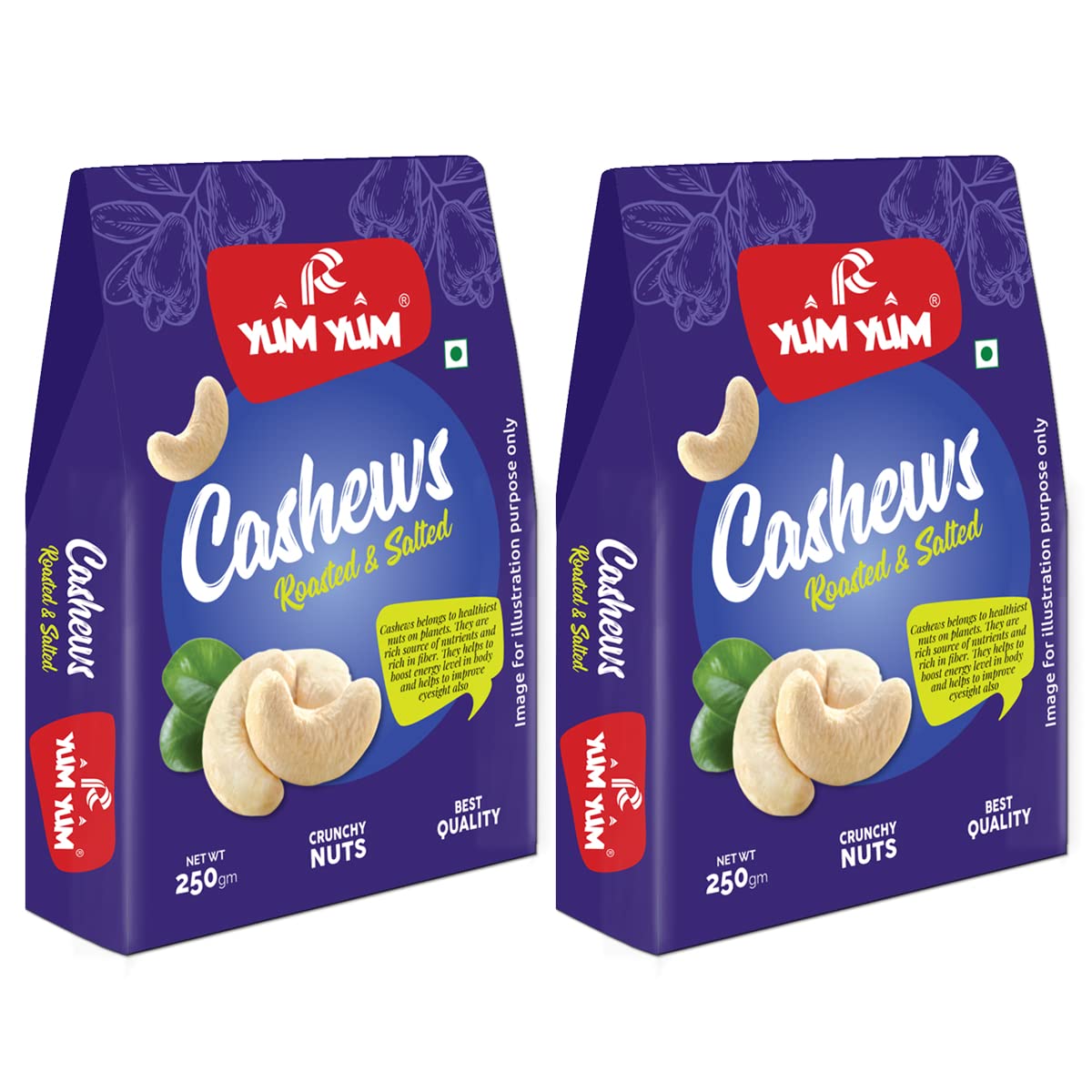 YUM YUM Premium Roasted and Salted Cashews 500g (Pack of 2-250g Each) | Freshly Oven Roasted | Premium Kaju nuts | Nutritious, Crunchy & Delicious | Healthy Snack | Plant-Based Protein (B08RB42C2N) Amazon Price History, Amazon Price Tracker