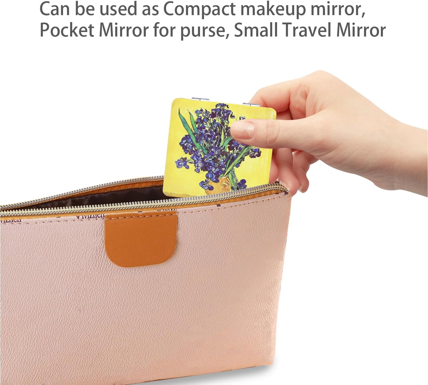 Pocket Mirror for Women, 2 Pcs Square 2.8” PU OilPainting Style Double Sided 1X/3X Mirror for Purse Travel Compact Mirror (OP03) image 4