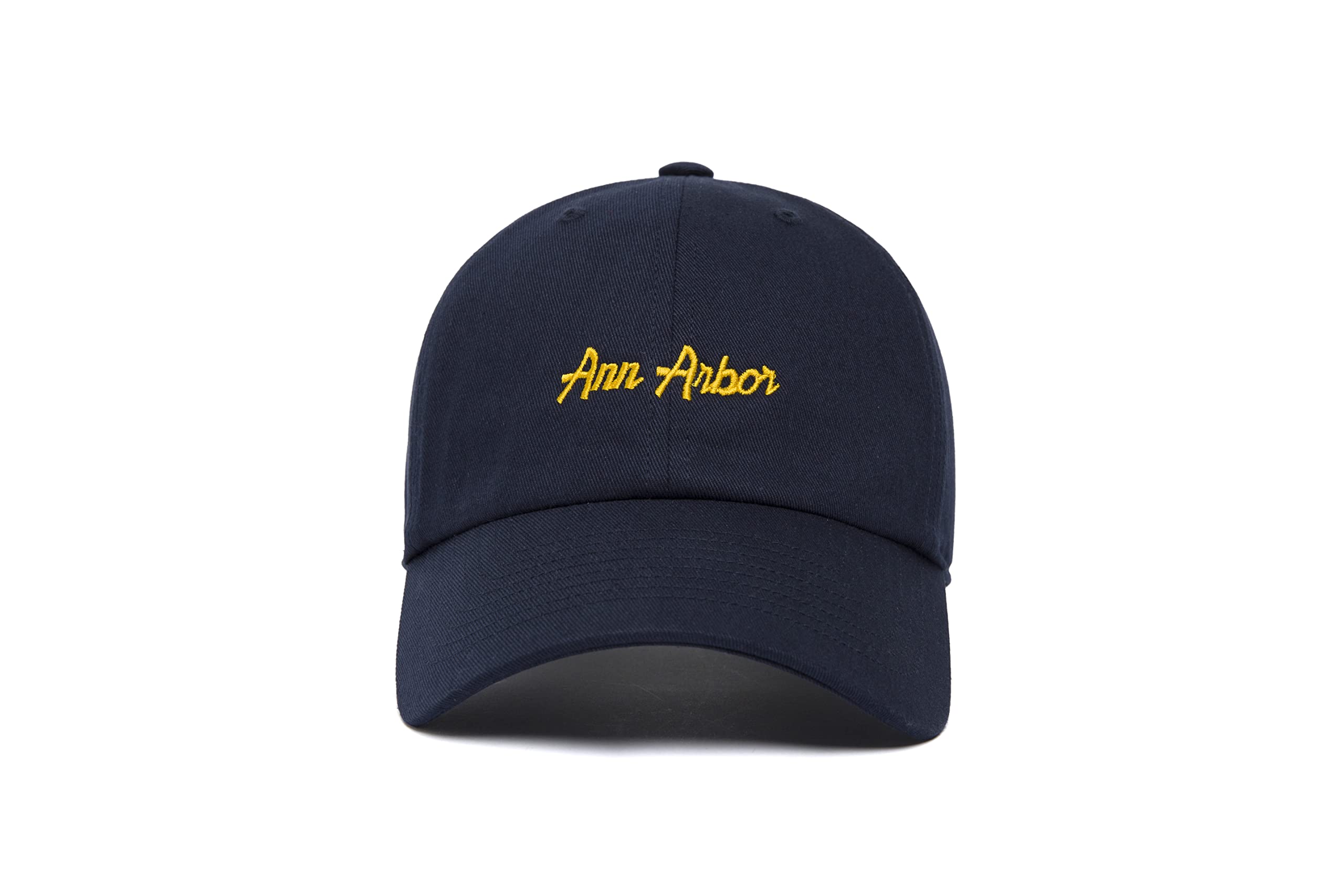 HOOD Ann Arbor Microscript Dad Hat, 100% Cotton Twill, Unstructured, Curved Visor Navy, Navy, One size