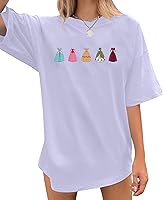 MNLYBABY Magical Embroidered Princess Dress Graphic Oversized T-Shirt for Women - Holiday Vacation Tee Tops