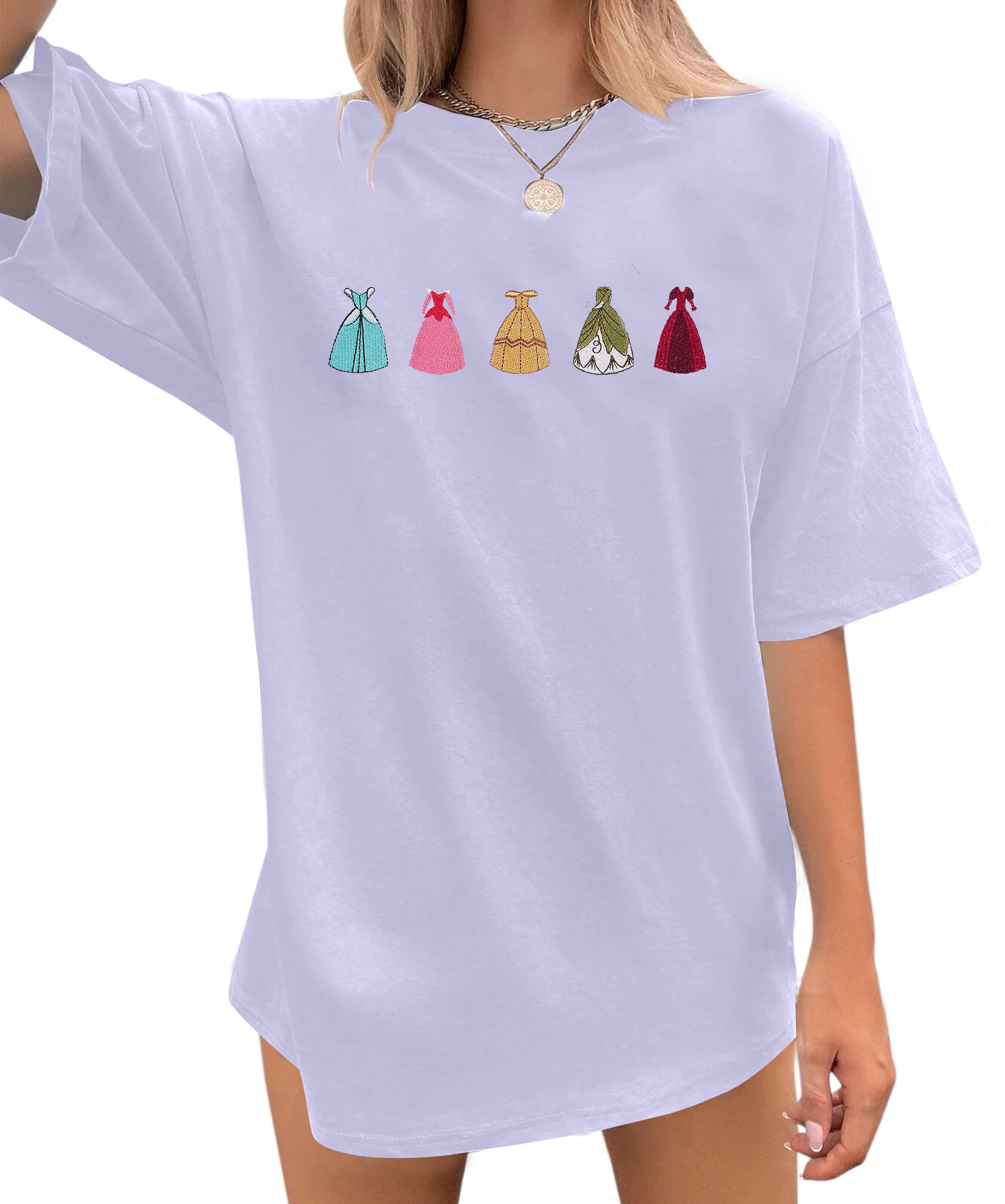 Magical Shirt for Women Embroidered Princess Dress Graphic Oversized T Shirt Women Family Holiday Vacation Tee Tops