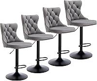 Vista 84 de Aoowow Juego de 2 taburetes de bar giratorios, taburetes de bar ajustables con respaldo de terciopelo copetudo, sillas de bar modernas tapizadas