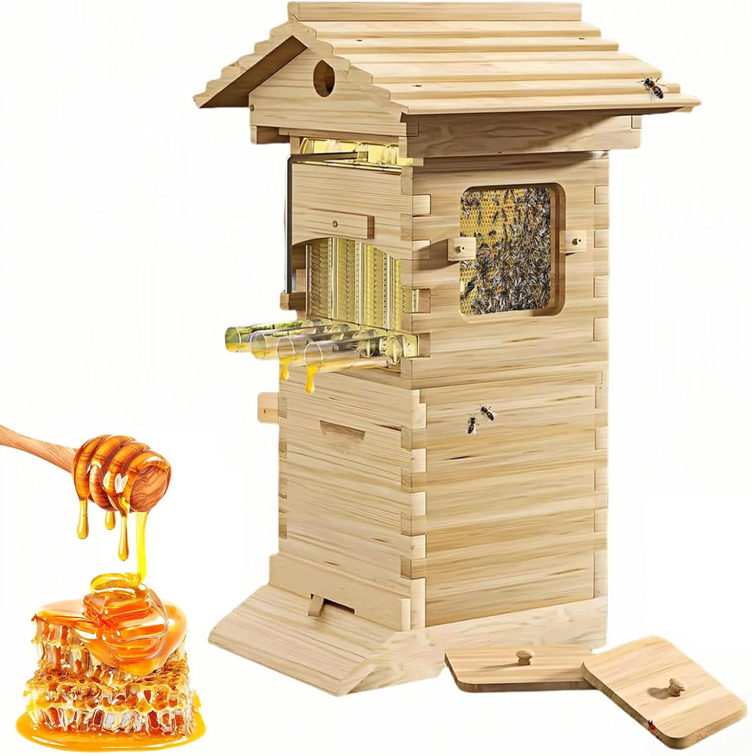 Beehive Set Automatic Honey Collector Made of Food-Grade Cedar Wood With Waterproof Viewing Window Key Switch & Contamination Reduction