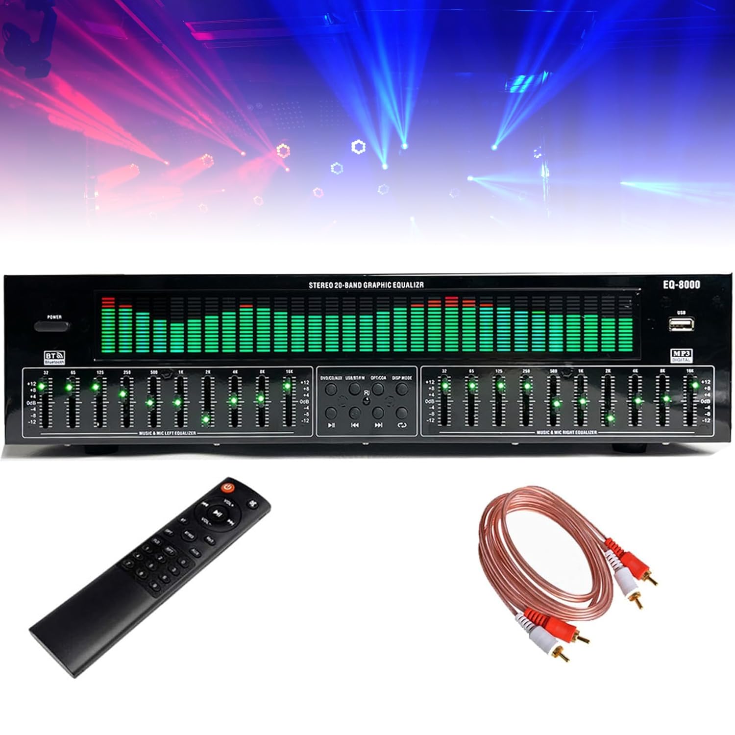 Ecualizador Digital Dual de 31 Bandas, Ecualizador gráfico estéreo, reducción de Ruido, con Pantalla LED de Espectro, 12 Patrones de Ritmo, ecualizadores Profesionales