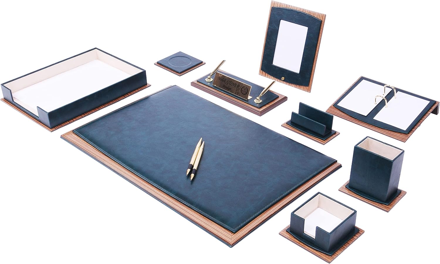 Star Luxury Leather Desk Set, Leather & Wood Desk Set, 11 Pcs, with Single Tray, Desk Organizer