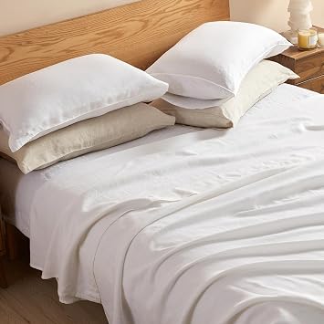 DAPU Pure Linen Bedding Bundle White&Olive