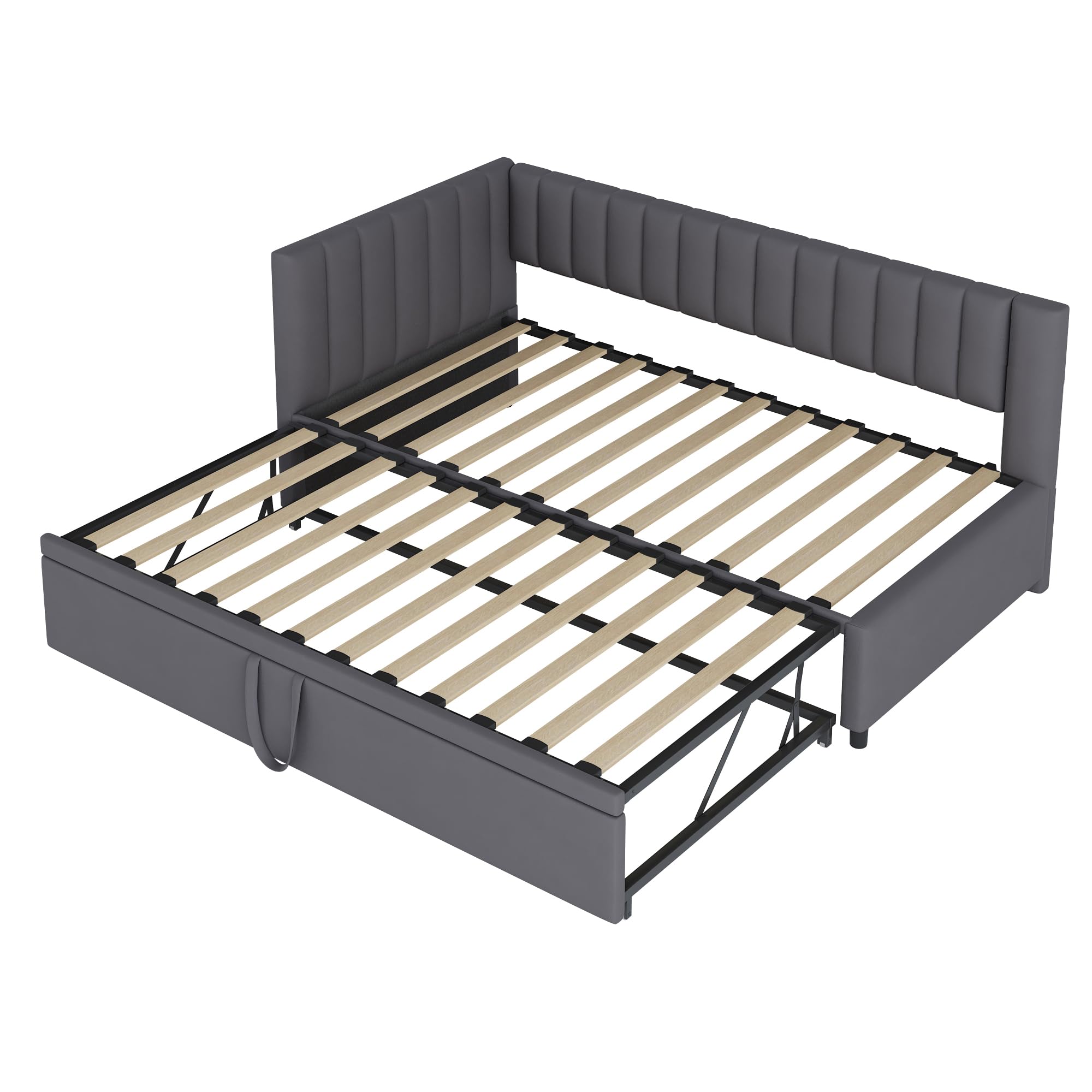 Polsterbett Ausziehbares Schlafsofa 90/180 x 200 cm mit Lattenrosten, Tagesbett Samtstoff Bett Bettgestell Bettsofa Gästebett, Einzelbett/Doppelbett Samtstoff (Dunkelgrau)