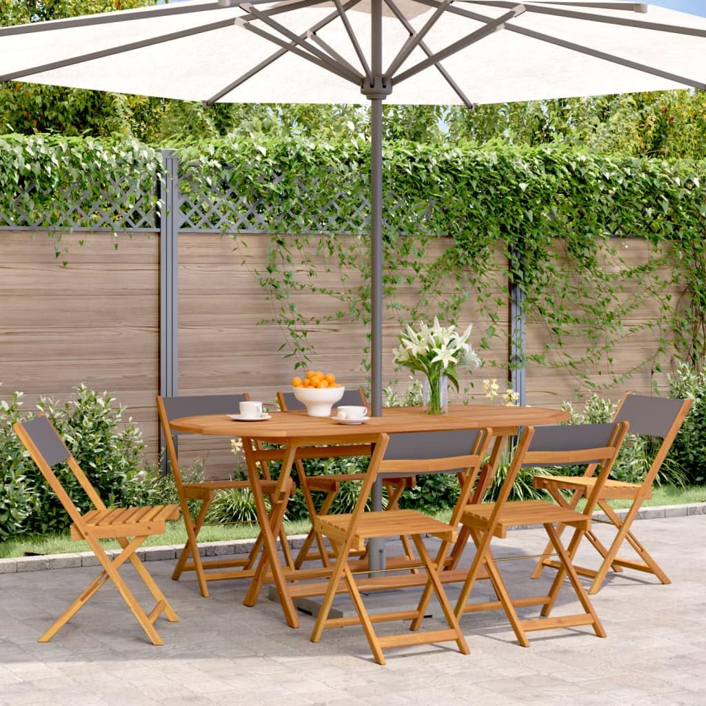 Chaise de jardin pliante robuste en bois d'acacia massif et textile anthracite de qualité supérieure