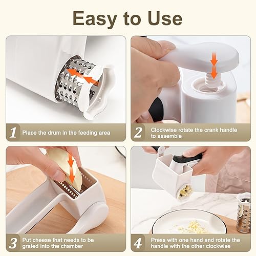 Miniatura 6 de Rallador de queso con manivela de mano - 3 tambores de rejilla ajustables para queso parmesano y quesos duros - Resistente a roturas y fácil de