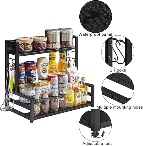 Miniatura 8 de YMYNY Estante de especias de 4 niveles con diseño escalonado, estante organizador de cocina de pie, estante de almacenamiento de encimera para