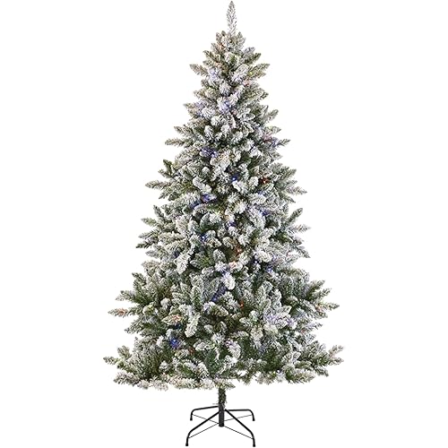 NOMA Cypress 7 Foot Pre-Lit LED Flocked Christmas Tree Holiday Decor with 350 Warm White and Multi-Color LED Lights