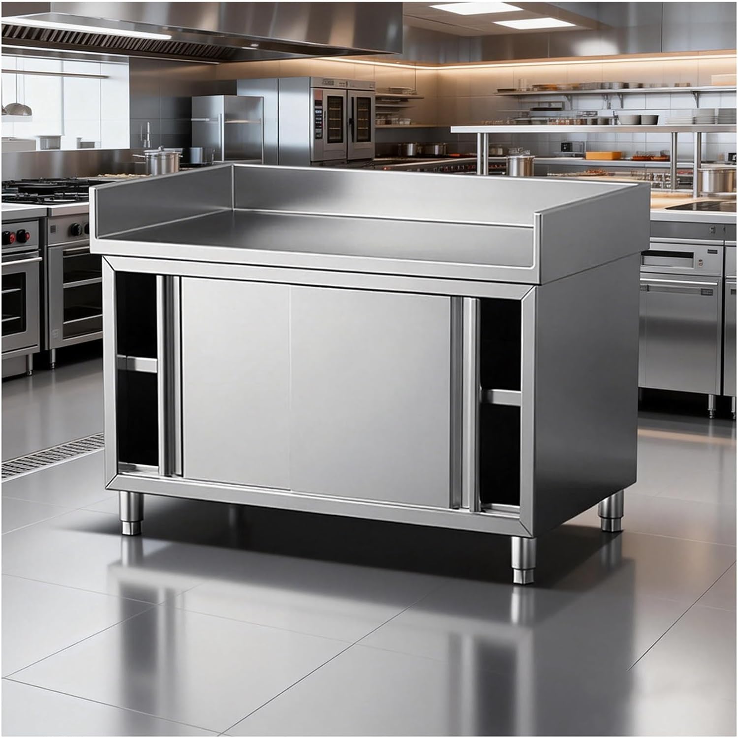 Three-Sided Enclosed Workstation Worktable Commercial Sliding Door Prep/Packing Station Stainless Steel Kitchen Cutting Board Adjustable Feet Fully Welded Construction(80x50x80cm/31.5x19.7x31.5”)