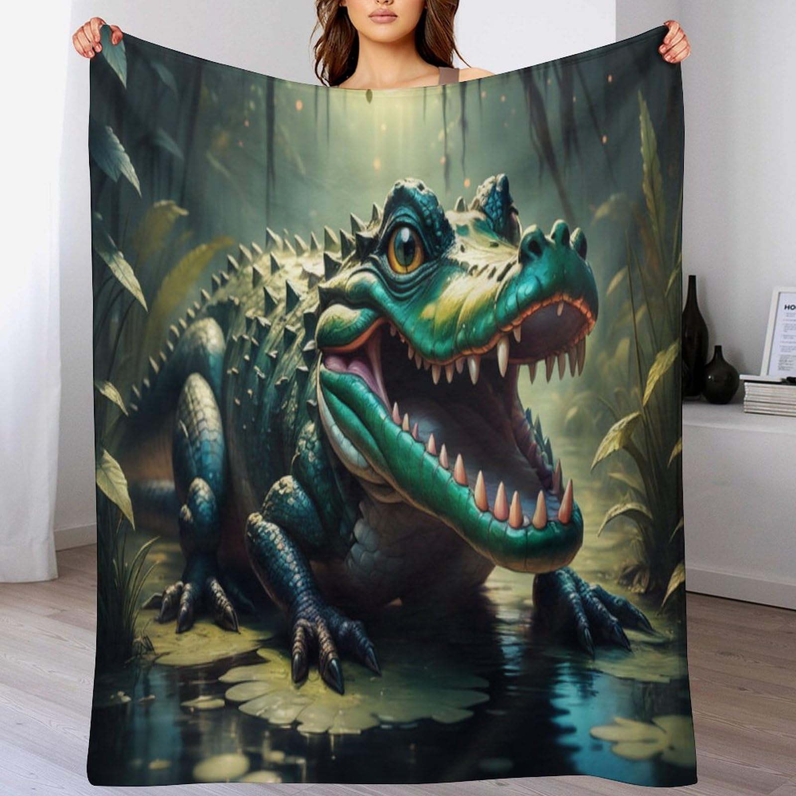 Couverture crocodile douce en flannel polaire 130x150 cm pour canapé