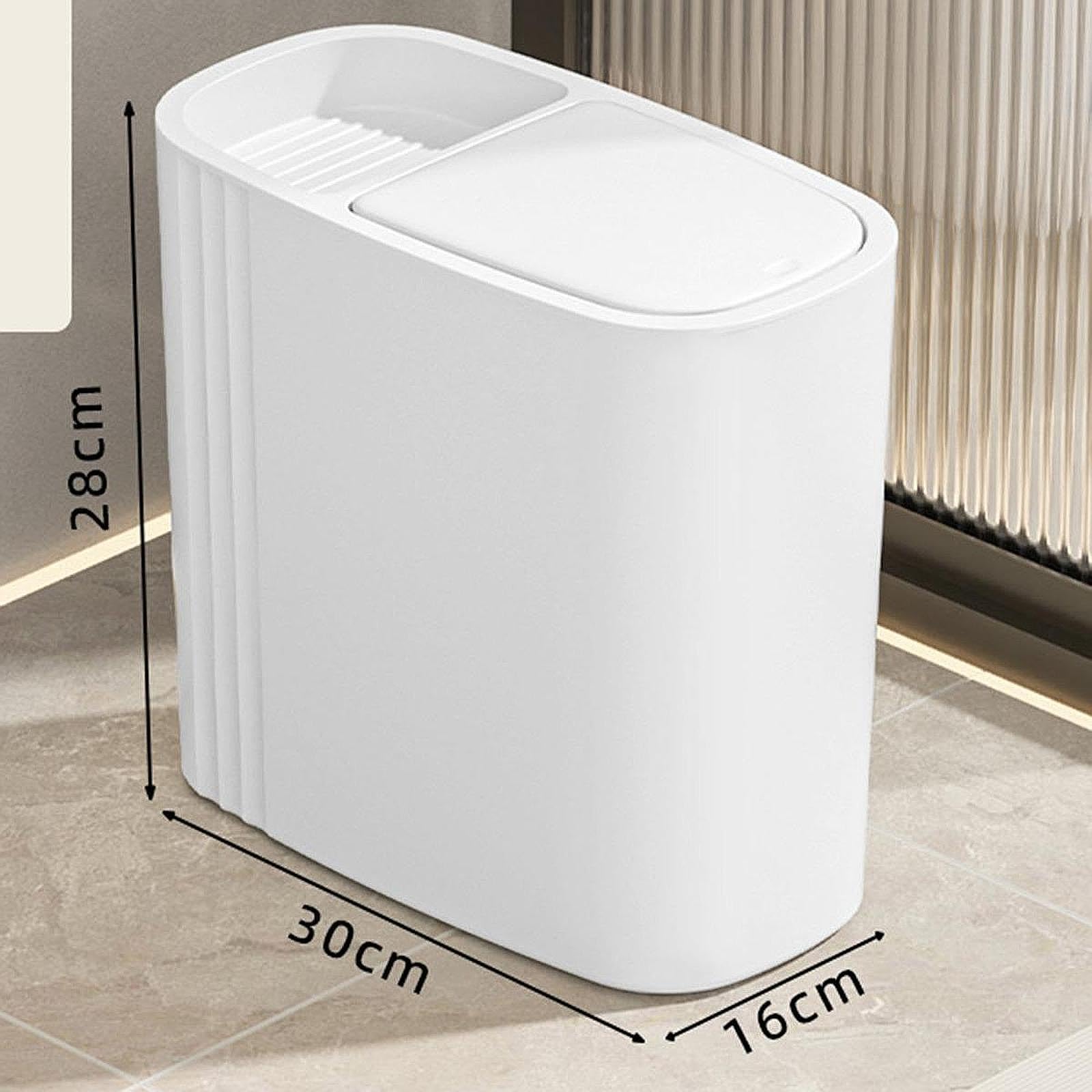 rockible Pattumiera da Bagno con Coperchio, Compatta, Rettangolare, Piccola E Sottile, da 12 Litri, per Casa, Bagno, Soggiorno, Lavanderia, Bianco