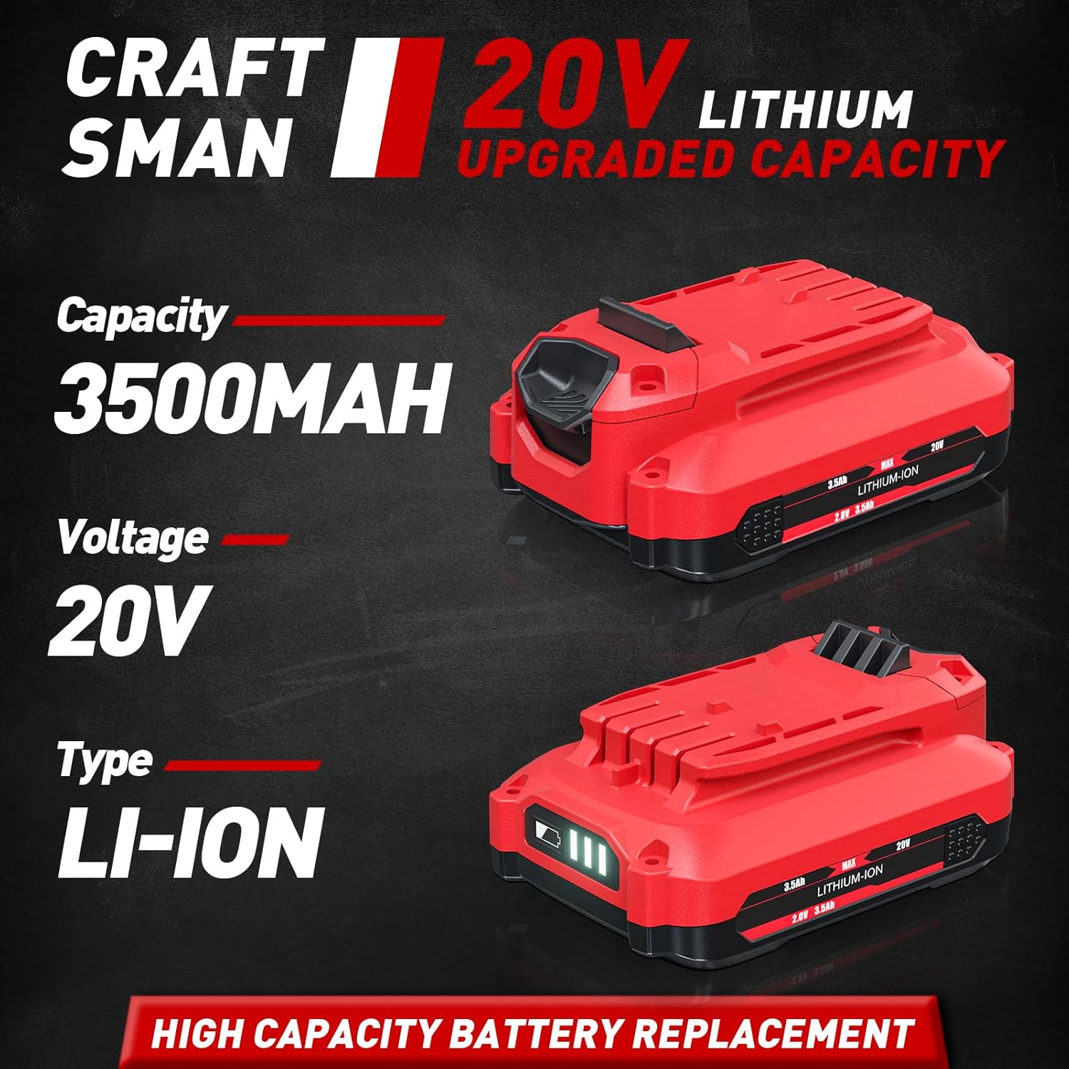 Bonacell Upgrade 2Pack 20V 8000mAh Lithium Replacement Battery Kit for Craftsman V20 Series Compatible with CMCB202 CMCB203 CMCB204 CMCB206 CMCB201 CMCB100 CMCB124 Equipped with CMCB104 20Volt Charger - Image 2