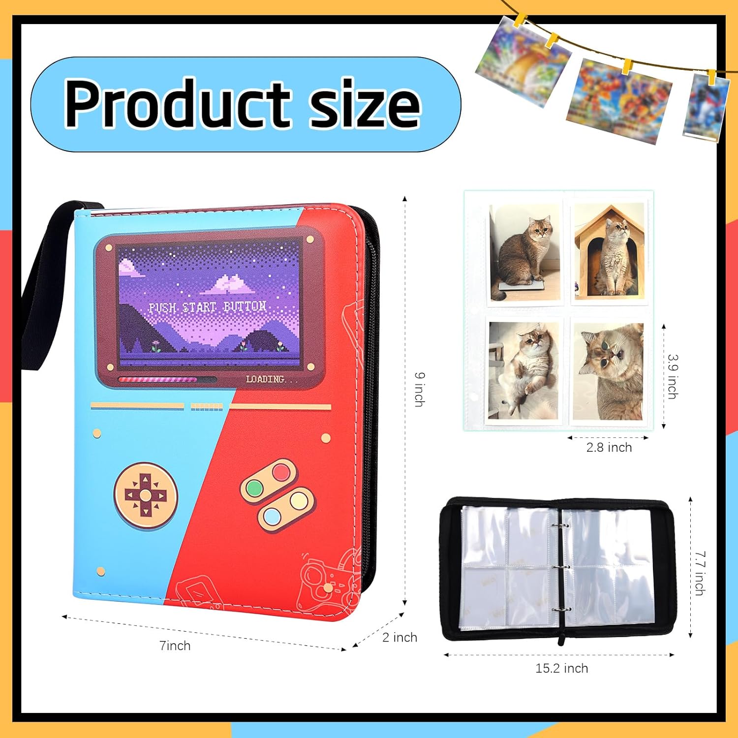 4 Pocket Trading Card Binder, Card Collection Binder with 50 Removable Sheets, Portable Waterproof Card Album Holder Zipper
