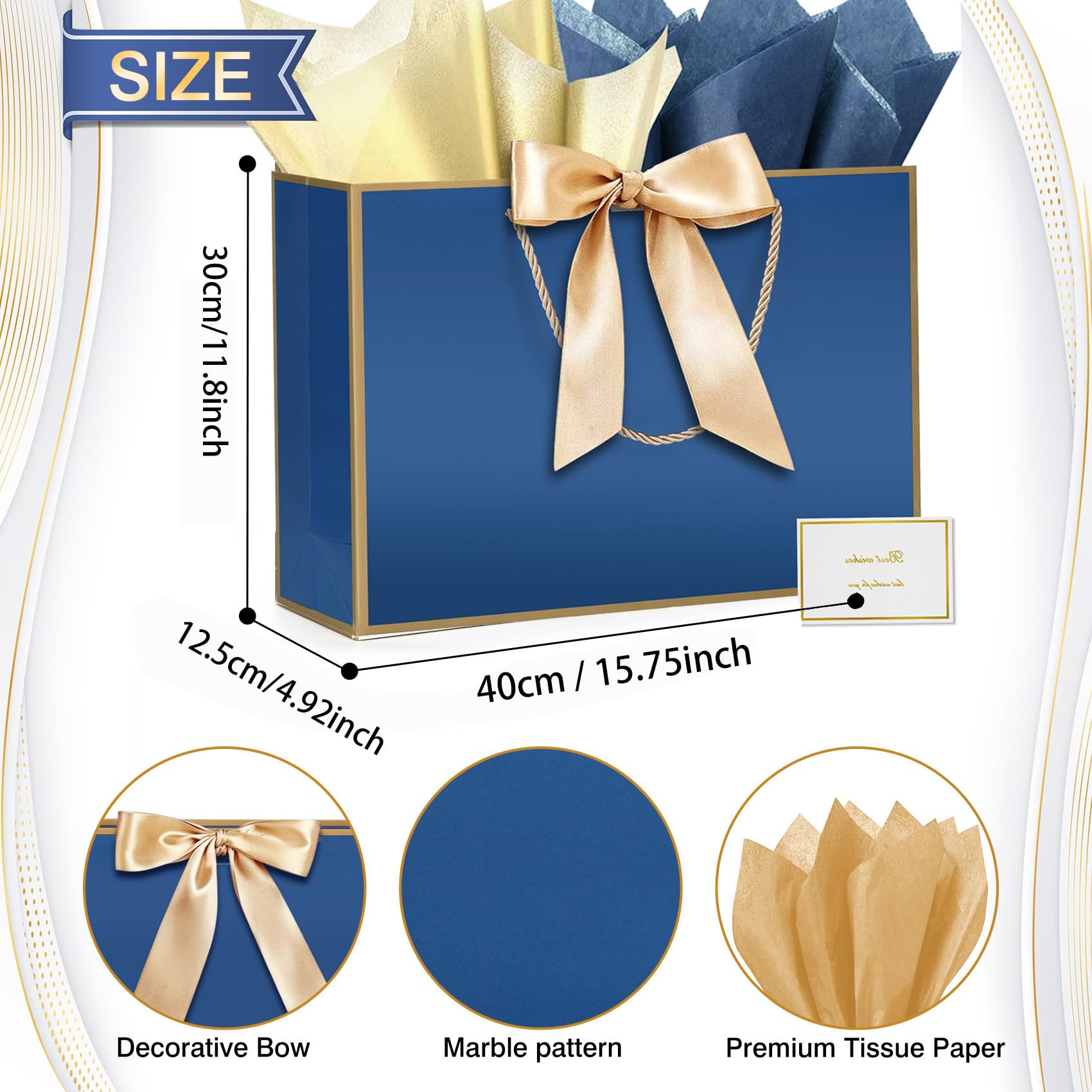 SEECGOO 12 Sacchetti Regalo In Carta Blu Reale Con Manici - 32x11,5x28 Cm, Robusti, Riutilizzabili Per Feste E Shopping