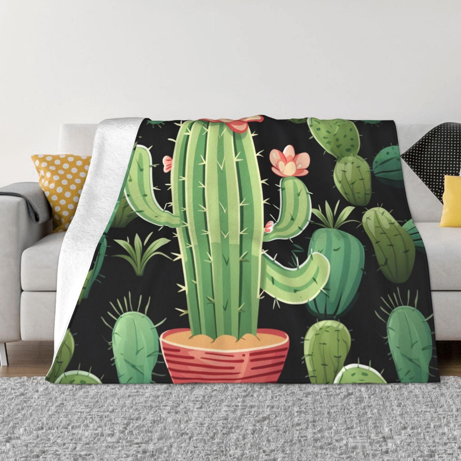 Couverture en micro polaire cactus idéale pour cocooner sur votre canapé