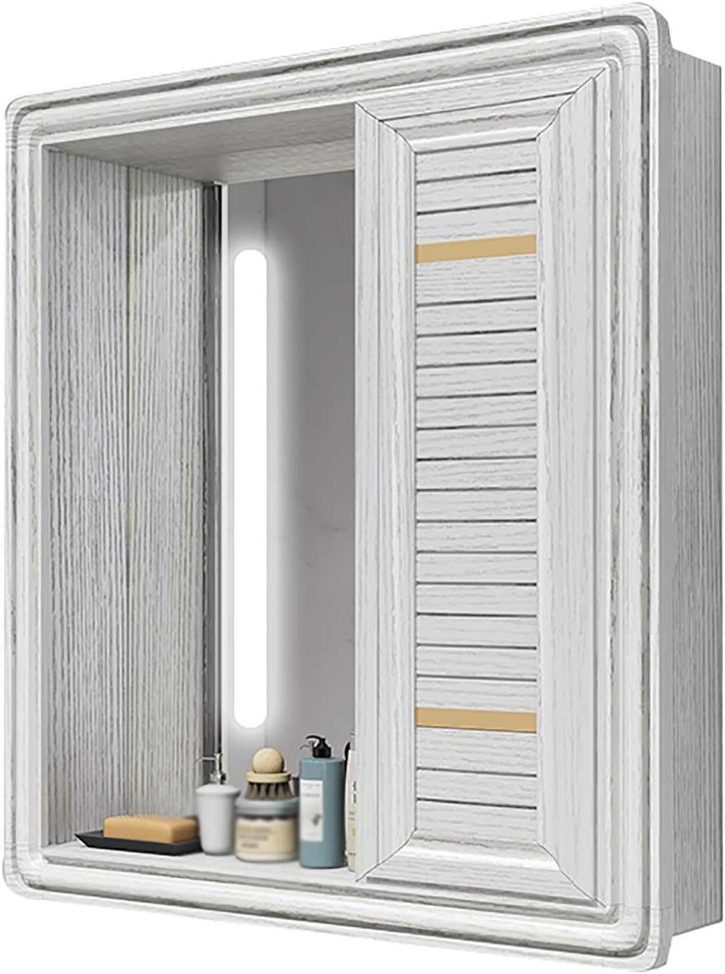 LED Bathroom Mirror Cabinet with Demister Bathroom Invisible Sliding Mirror Hidden Sliding Wall Mounted Storage Cupboard (White 70 * 70 * 12.5 cm)