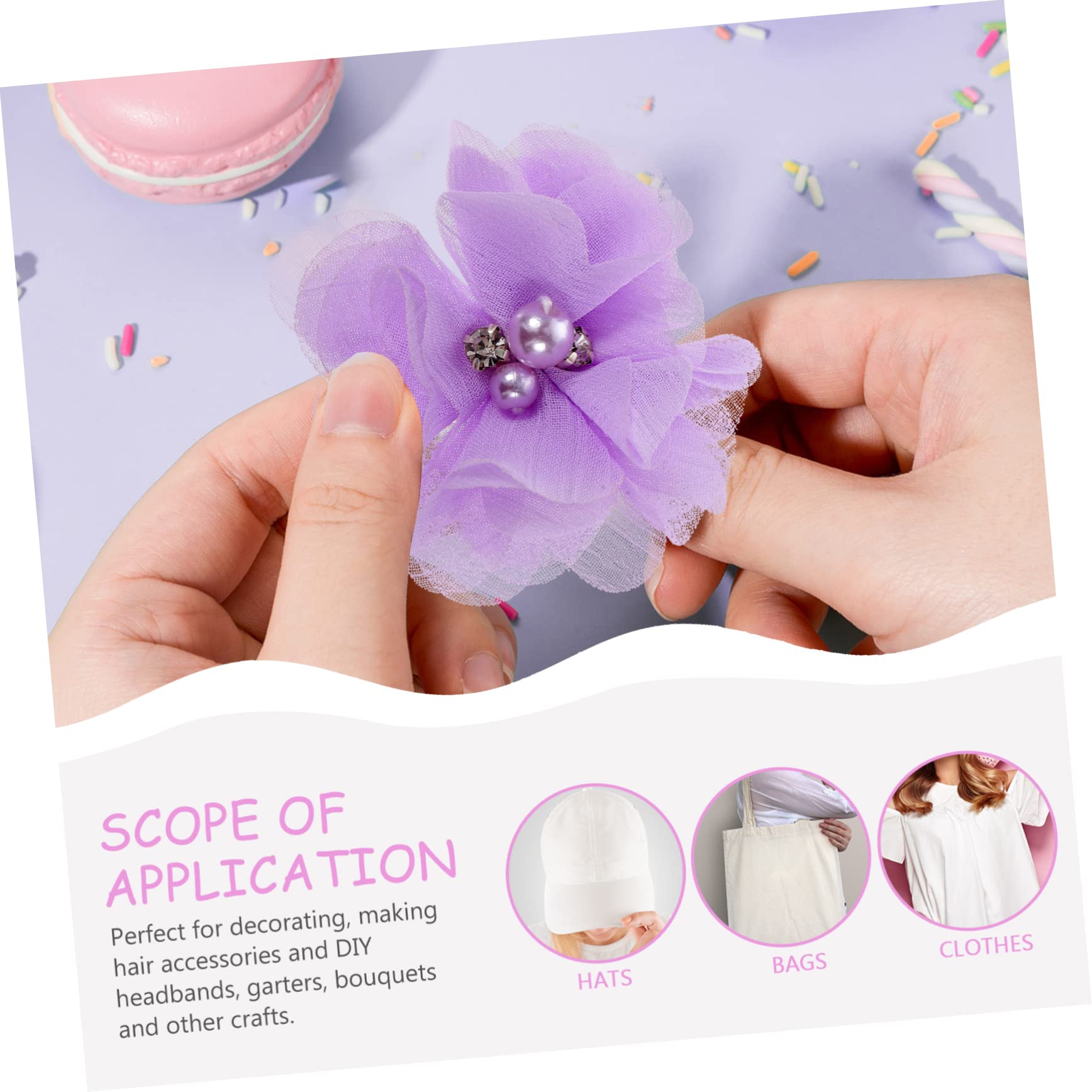 PATIKIL Fiori in chiffon con strass, 6 cm, 12 pezzi, in tessuto