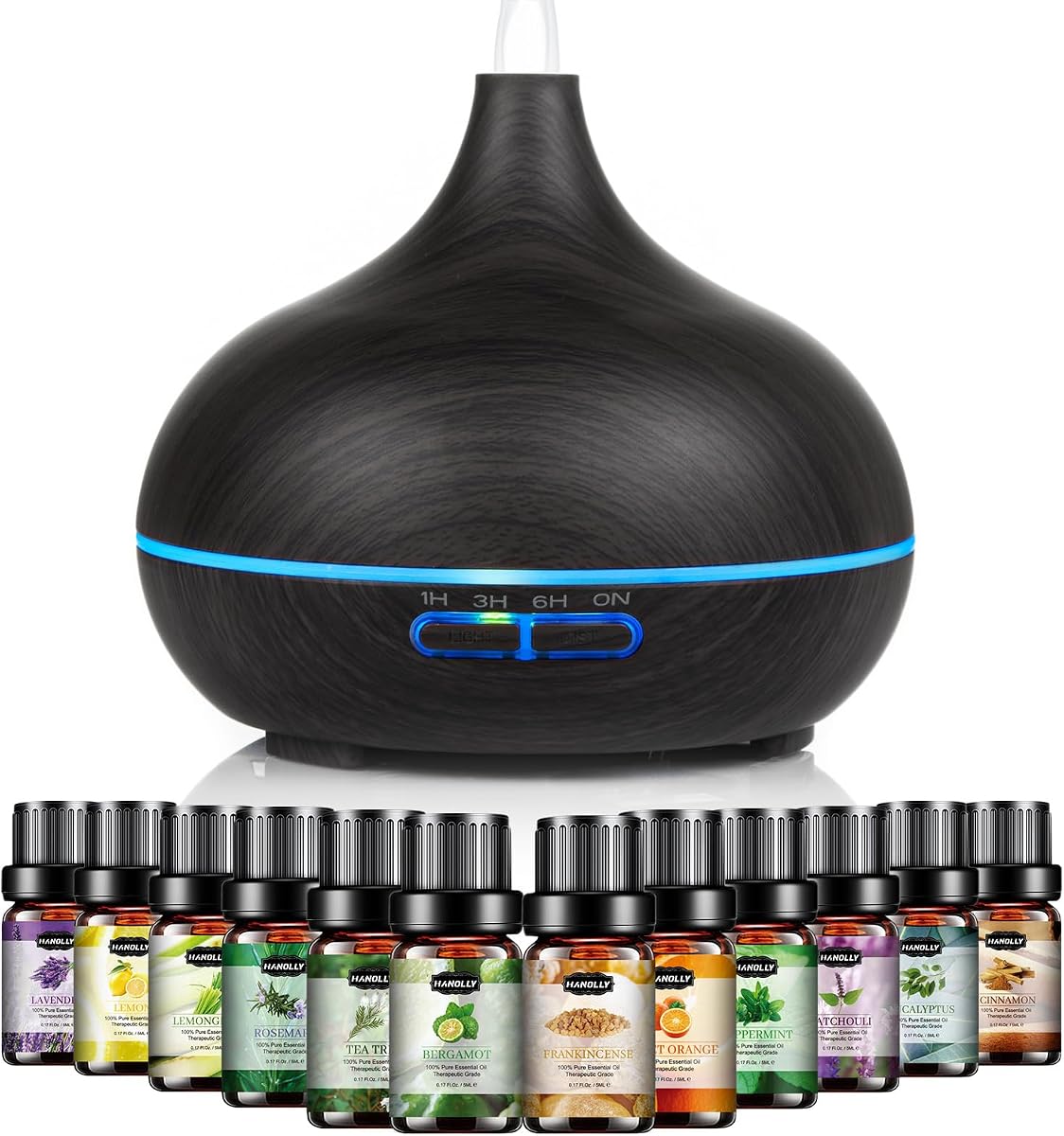 Essential Oil Diffuser for Home 500ML | Aromatherapy Diffuser Humidifier with 12 Essential Oils, 7 Color LED Lights, Quiet Cool Mist Diffuser for Bedroom, Office