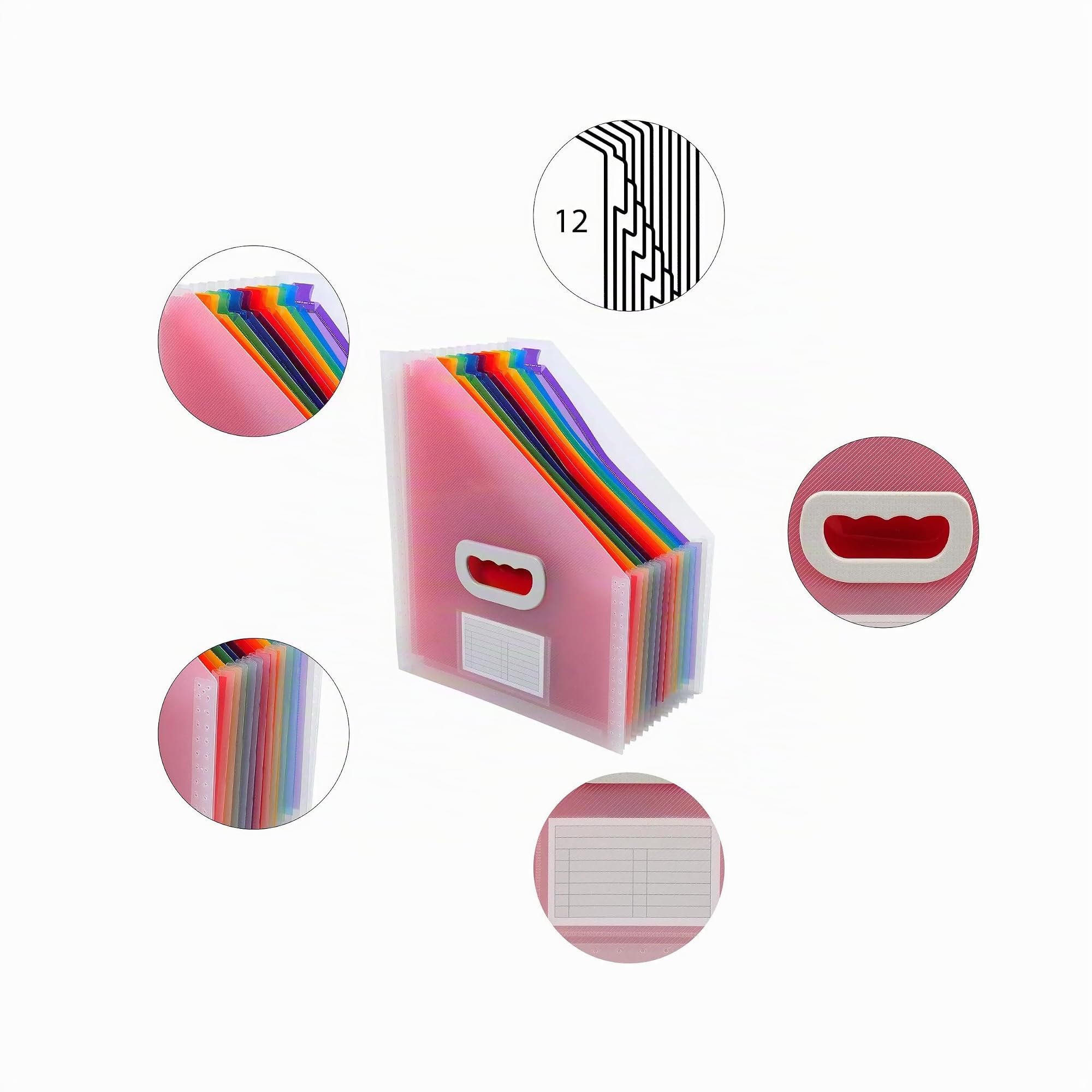 Exacompta - Réf. 55598E - Carton de 4 trieurs de bureau porte-revues Crystal - poignée rigide - en polypropylène - intérieur multicolore - 12 compartiments - dim 26,5 x32,5 cm - cristal