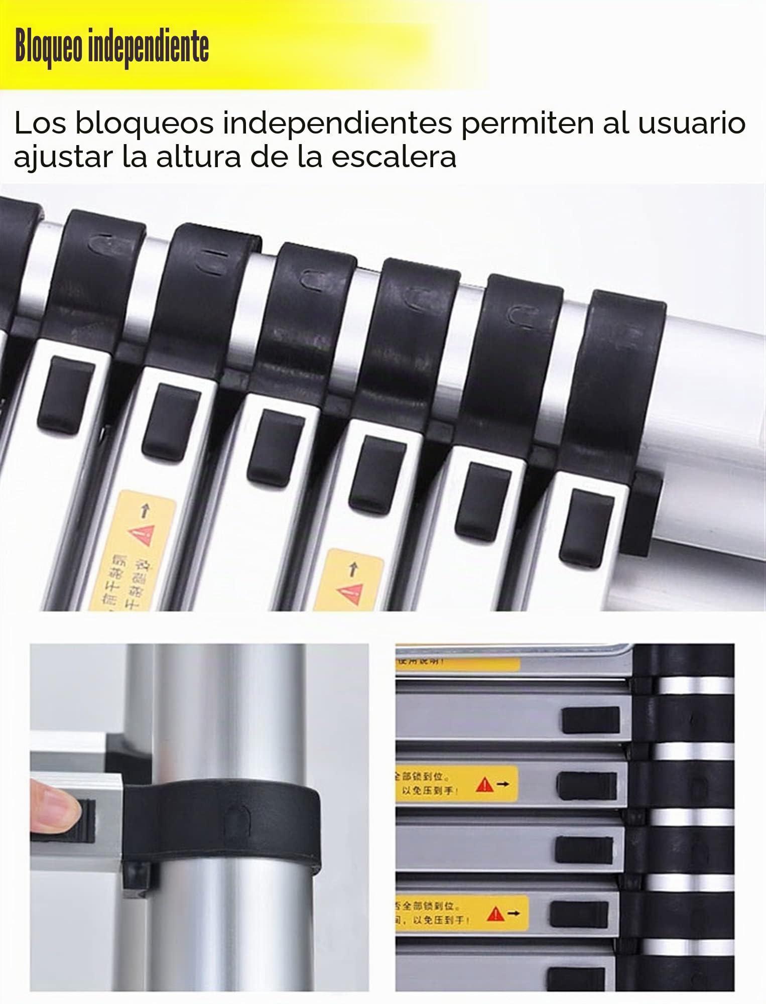 Escalera telescópica telescópica 8m/ 7m/ 6.2m/ 5m/ 4m/ 3.8m/ 2.6m, Escaleras de extensión de Aluminio con Gancho para Negocios de techado, Uso doméstico, Trabajo al Aire Libre de R