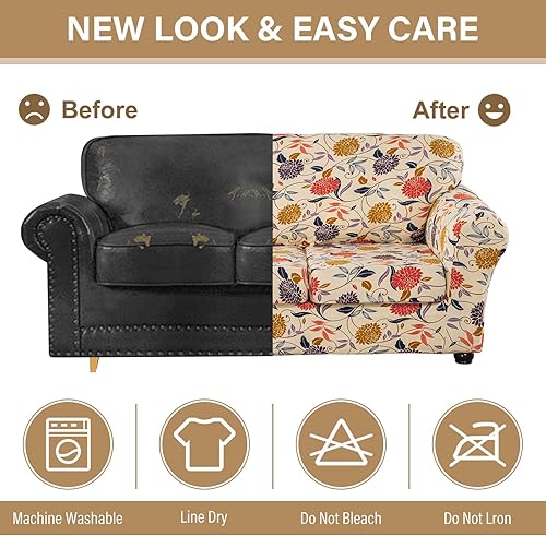 Miniatura 5 de Lamberia Funda estampada para sofá de 3 cojines, funda de sofá de alta elasticidad de 4 piezas con tres fundas de cojín separadas, parte inferior