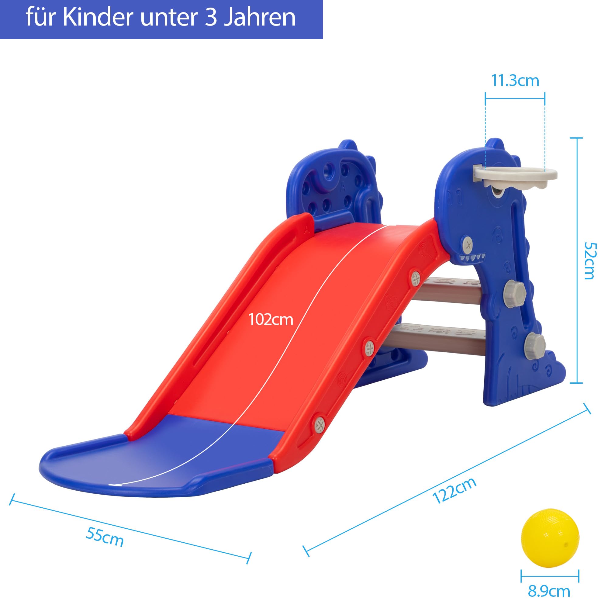 Tobogán 3 en 1 para niños pequeños, juego de escalada para niños con canasta de baloncesto, zona de juegos interior y exterior para niños, diseño plegable, tobogán independiente para bebé, fácil