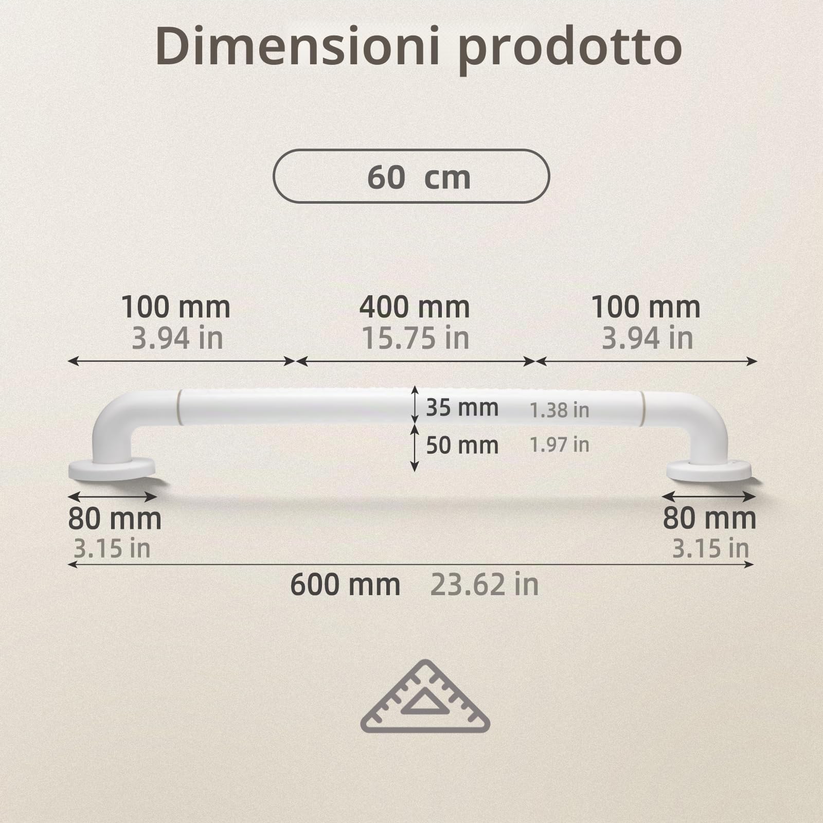 Maniglioni Bagno Con Maniglia Antiscivolo e Cerchi Luminosi di Sicurezza,WC,Doccia,Porta Asciugamani,Aiuto Scala Anziani e Bambini 60 cm