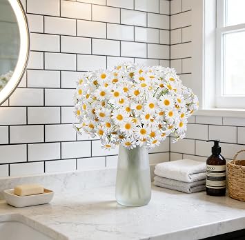 AmyHomie Artificial Daisy Flowers, 5 Bunches 135 Heads White Silk Gerbera Daisies, Fake Wildflowers with Bendable Stems for Wedding Home Indoor Outdoor Decor (20 Inches,White)