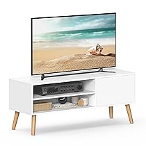 VASAGLE Mobile TV, Armadietto Stand TV, per TV fino a 55 Pollici, Porta TV Lungo 120 cm, Centro di Intrattenimento, Metà del Secolo Moderno per Soggiorno, Camera da Letto, Bianco LTV120T46