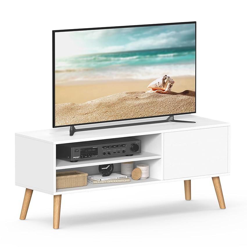 VASAGLE Mobile TV, Armadietto Stand TV, per TV fino a 55 Pollici, Porta TV Lungo 120 cm, Centro di Intrattenimento, Metà del Secolo Moderno per Soggiorno, Camera da Letto, Bianco LTV120T46