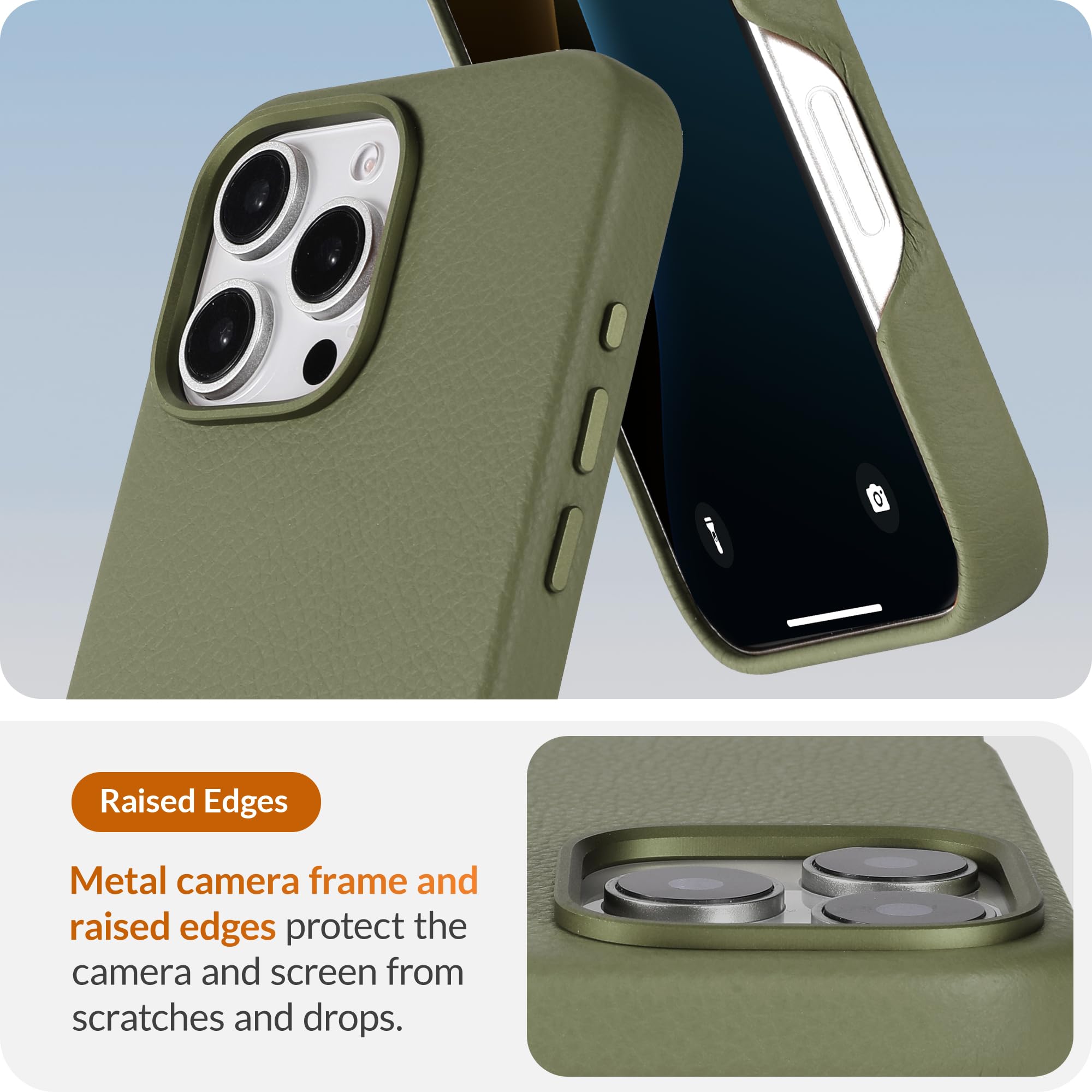 LONLI Urban, for iPhone 16 Pro, European Genuine Pebble Leather Phone Case, European Elegance, Modern Design - Image 4