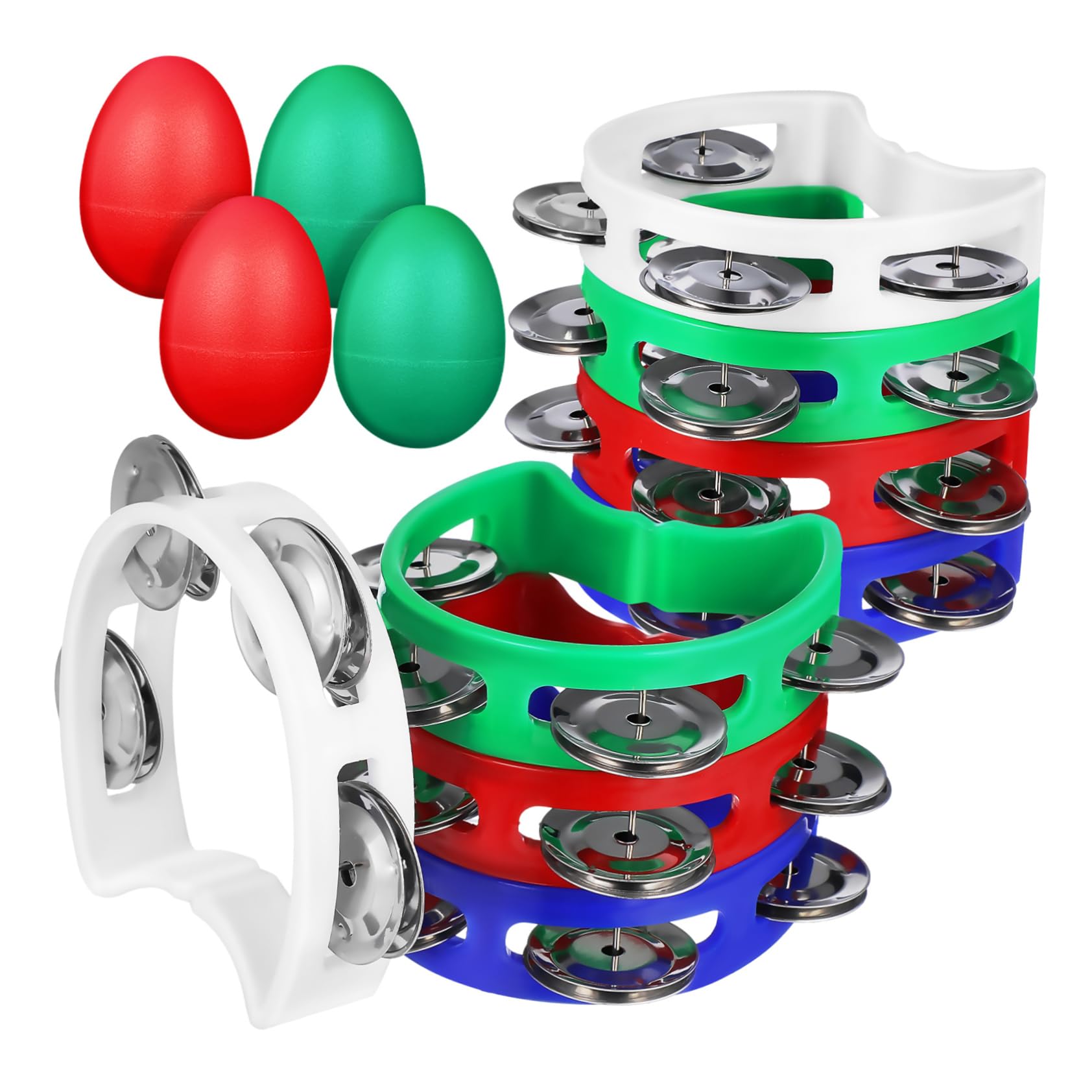 JOINPAYA Piece Adult Tambourines Bulk Set Plastic Handheld Percussion Instruments for Music Classes Boys and Girls Toddlers Half Moon Shakers