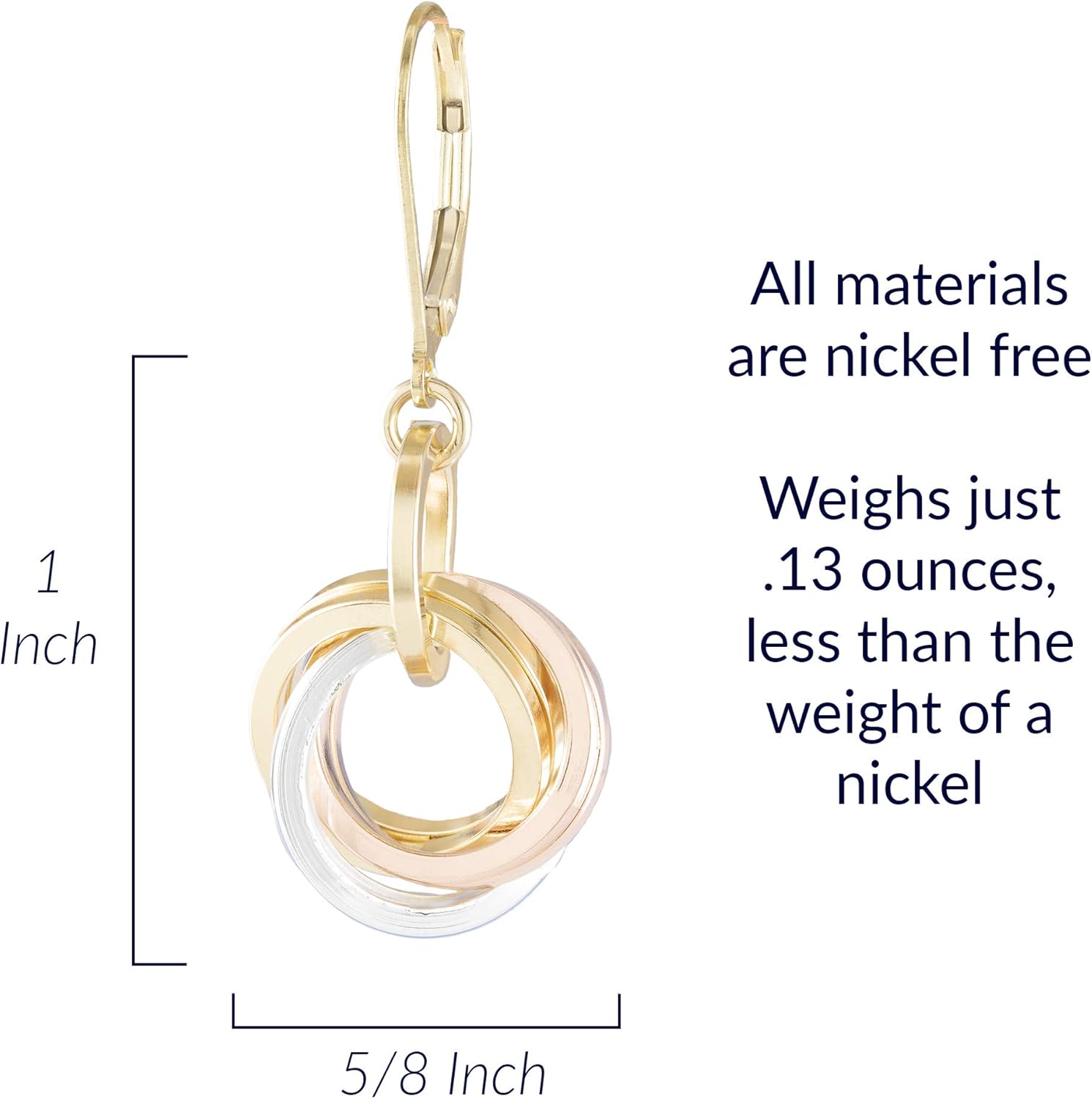 Tricolor Chunky Love Knot Leverback Earrings for Women | Sterling Silver & 14K Yellow/Rose Gold-Filled Circles | Secure Modern Everyday Mixed Metal Jewelry Gift for Her - Image 3