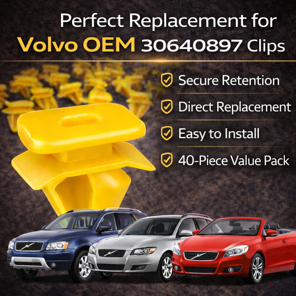 40PCS Wheel Arch Molding Clips Compatible with Volvo 30640897, Fender Flare & Rocker Panel Retainer Clips for Volvo V60 XC60 XC90 2016–2024, Body Trim Fastener Replacement