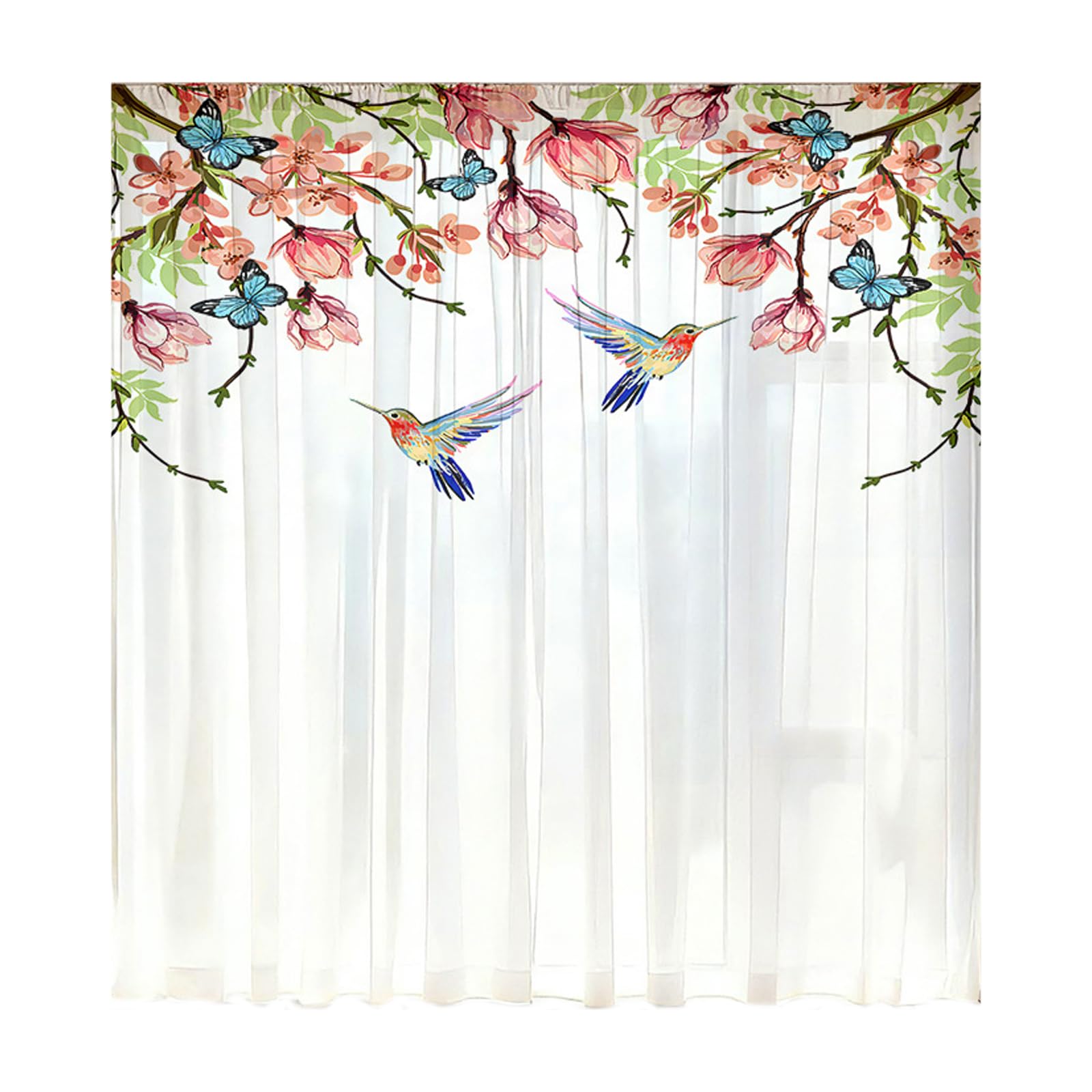 Qusinfc Nature Floral Window Drape Polyester Fabric Home Decor Room Darkening Polyester Window Voile Panel