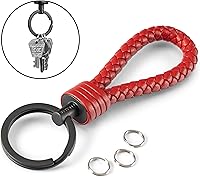 Vista 3 de SERASAR Leather Keychain [Strong] - with Additional Stainless Steel Key Ring for Small Keys - with Gift Box Rojo