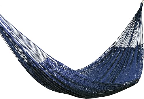 NOVICA Hamaca artesanal de cuerda de algodón hecha a mano, color azul marino, México, decoración tropical sólida 'Uxmal Navy' (doble)
