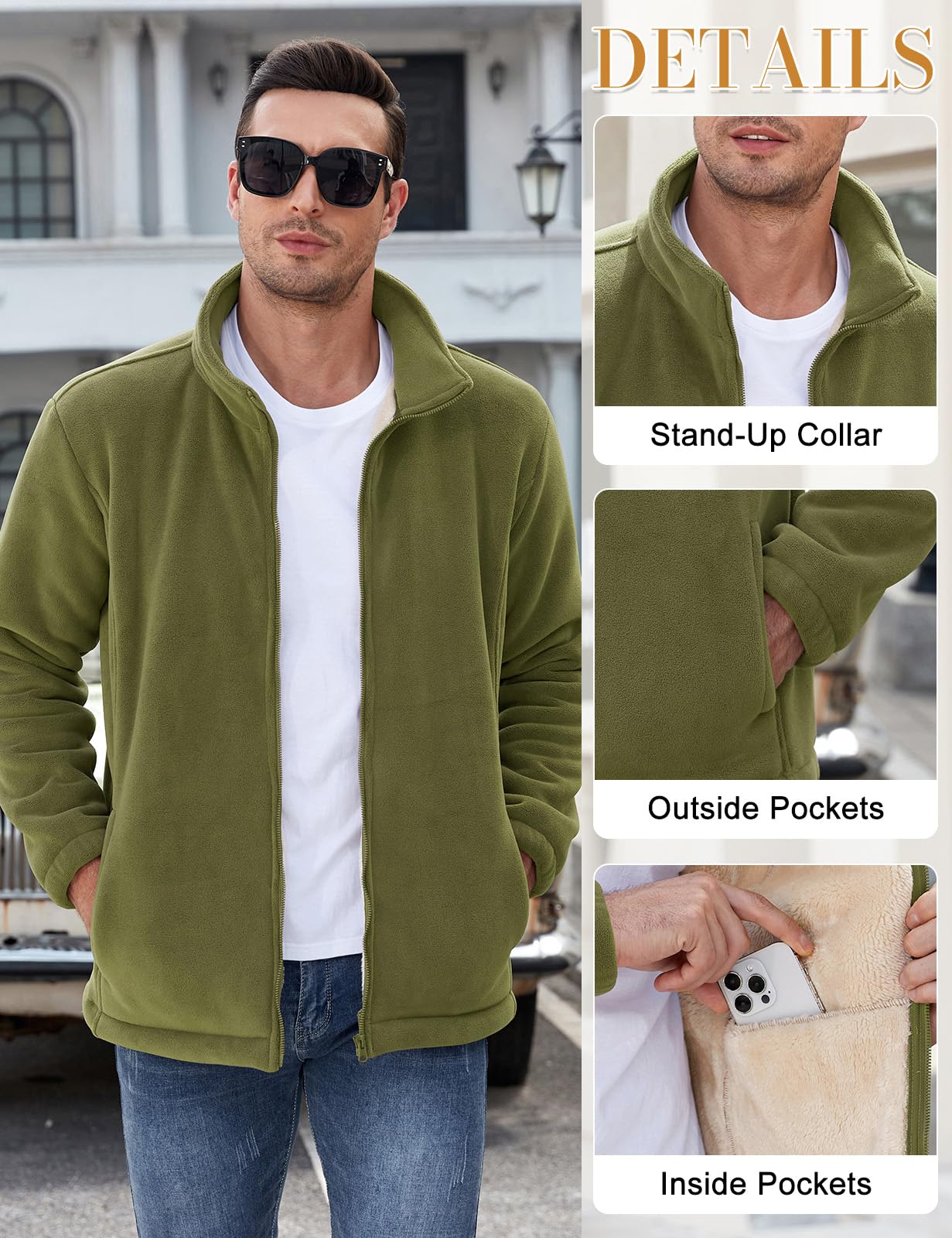 UMIPUBO Veste Polaire Homme Hiver Chaude Zippées Fleece Jacket avec Poches Manteau de Randonnée Sweatshirt Sans Capuche