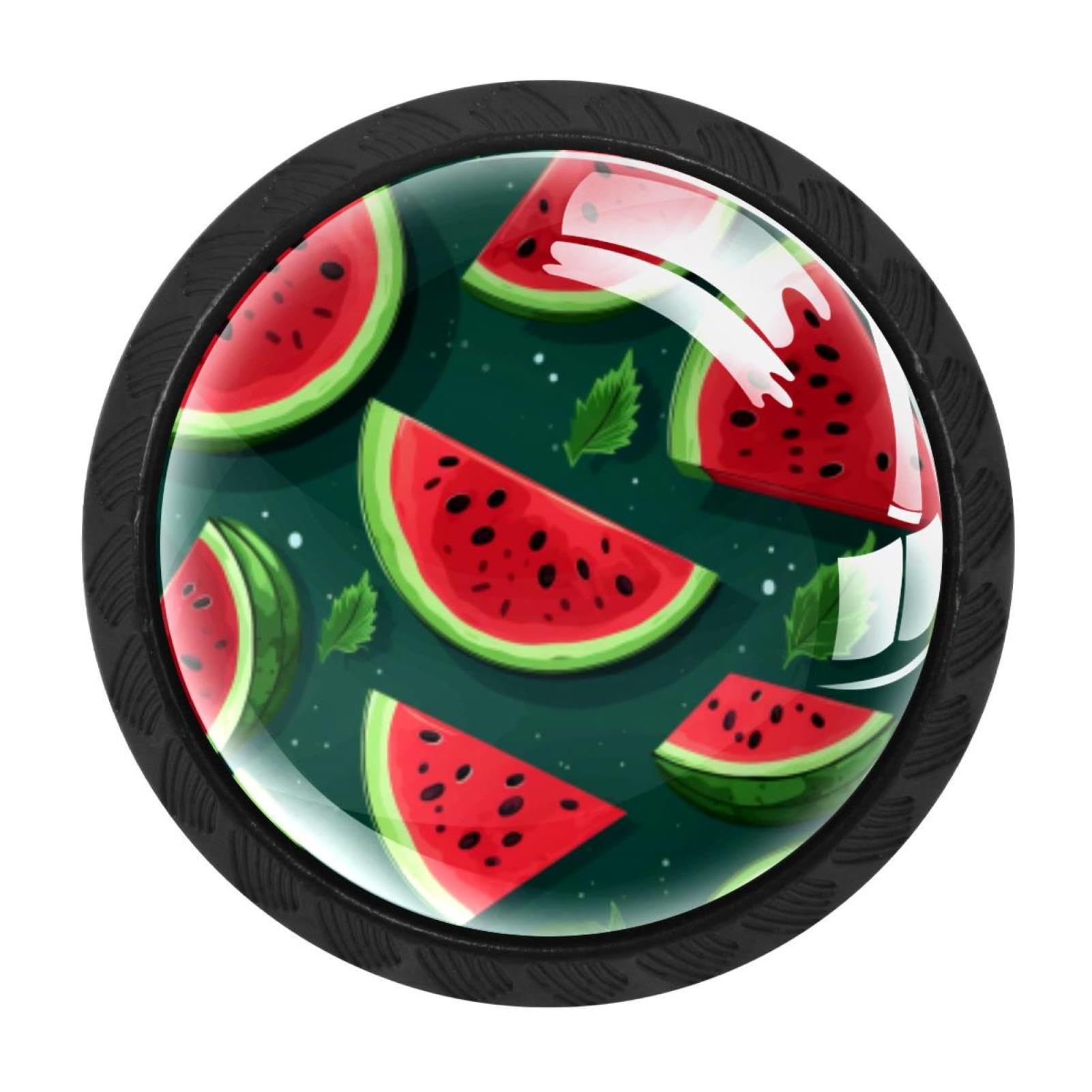 CHENZZZZ 4 Pieces Watermelon Drawer Knobs, 35mm Black Kitchen Cabinet Knobs, Drawer Pulls and Knobs, Glass Cabinet Hardware Single Hole Knob for Cabinets and Drawers Round